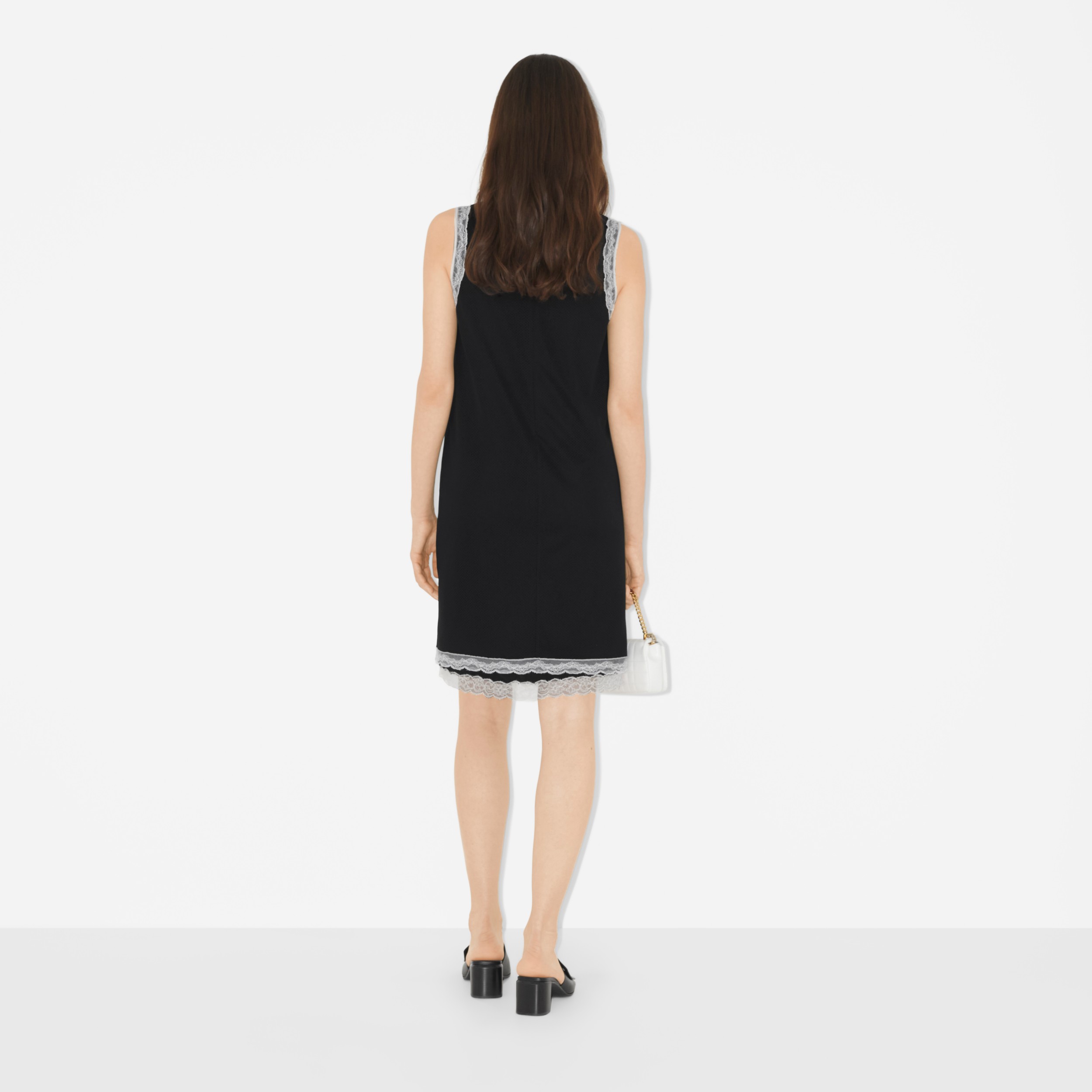 Sleeveless Lace Trim Mesh Dress in Black - Women | Burberry® Official - 4