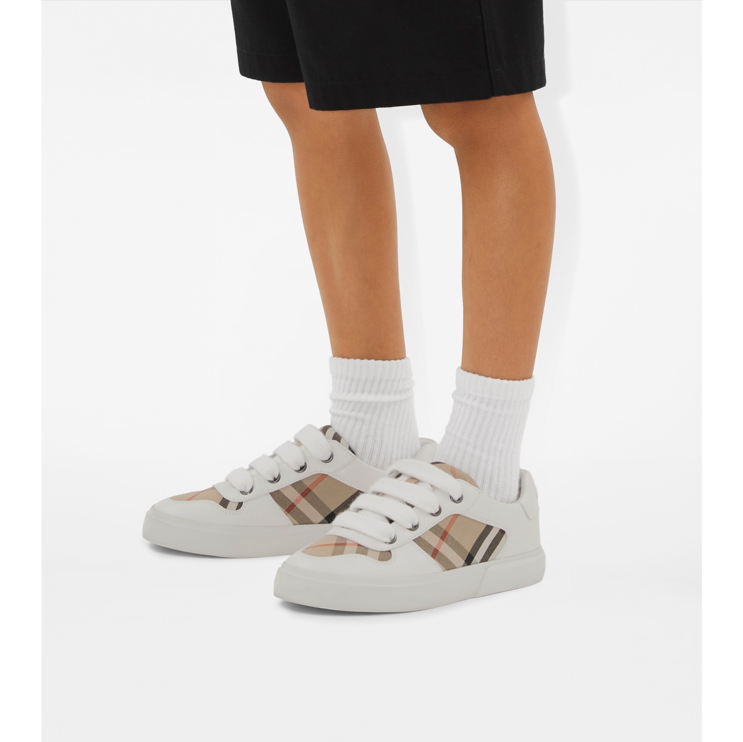 Sneakers en cuir et coton Check