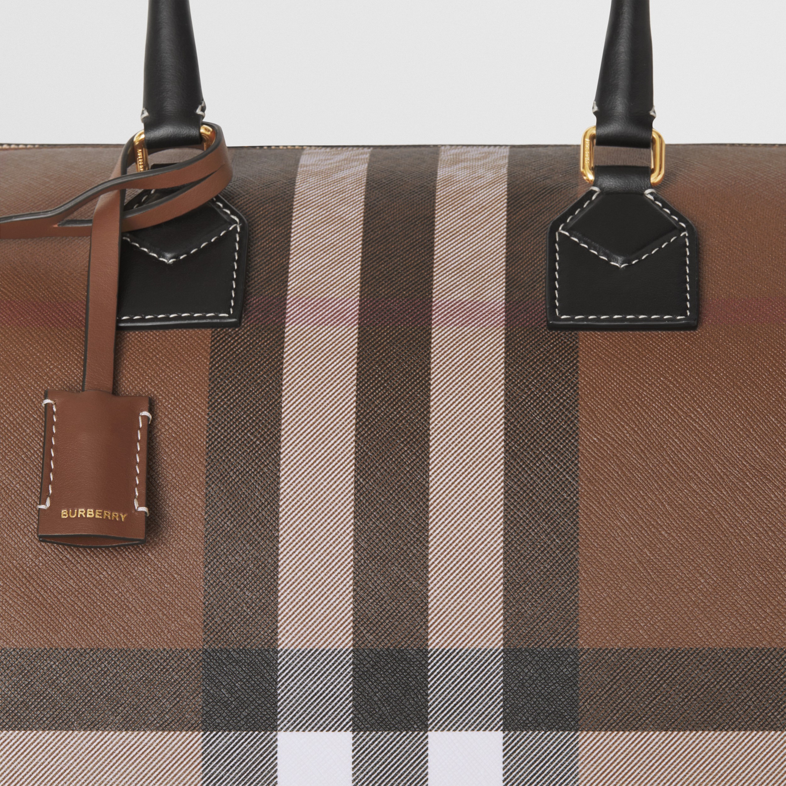 Check and Leather Extra Large Bowling Bag in Dark Birch Brown - Women | Burberry® Official - 2