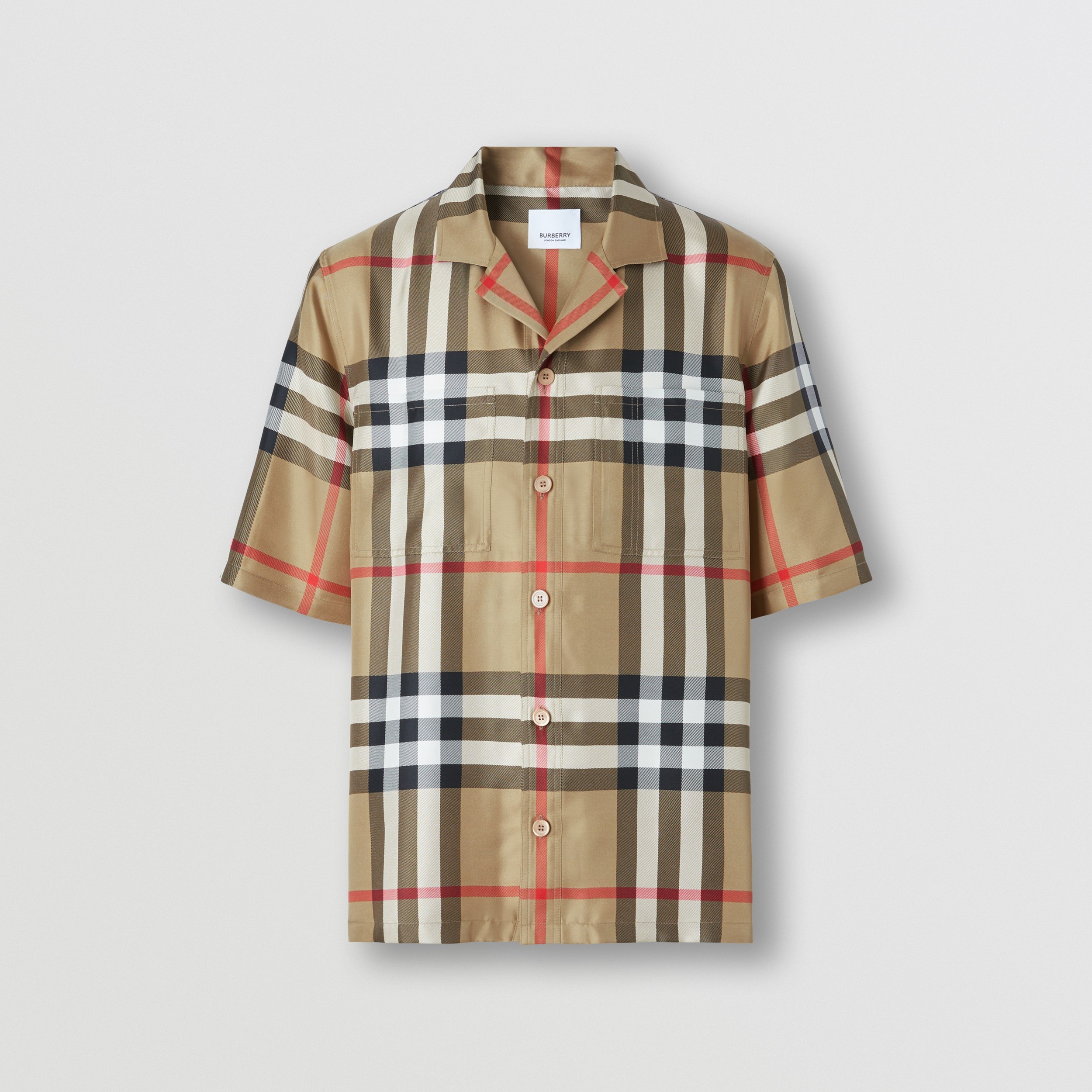 Short-sleeve Check Silk Shirt in Archive Beige - Men | Burberry® Official - 4