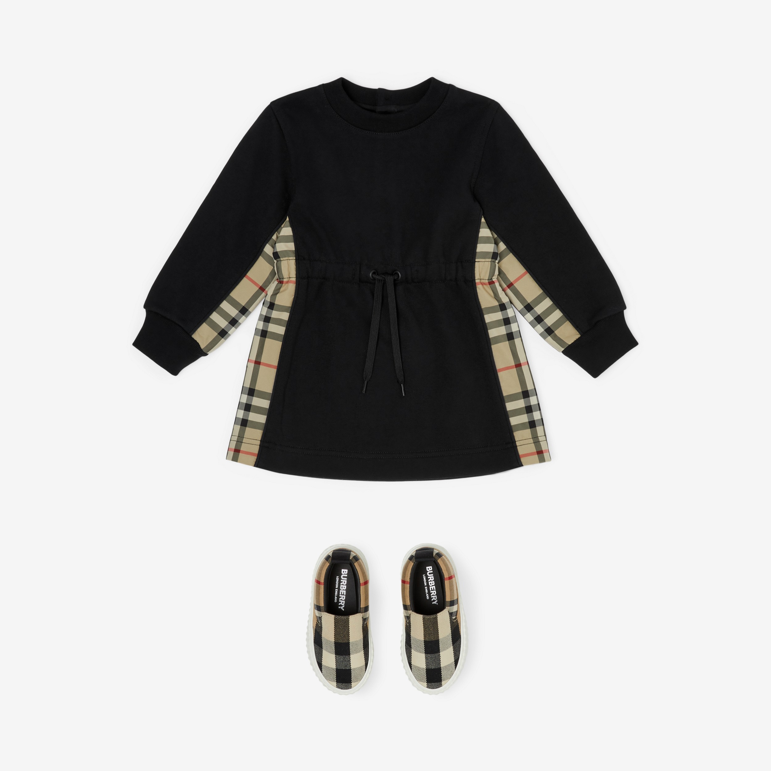 Vintage Check Panel Cotton Sweater Dress in Black - Children | Burberry® Official - 3