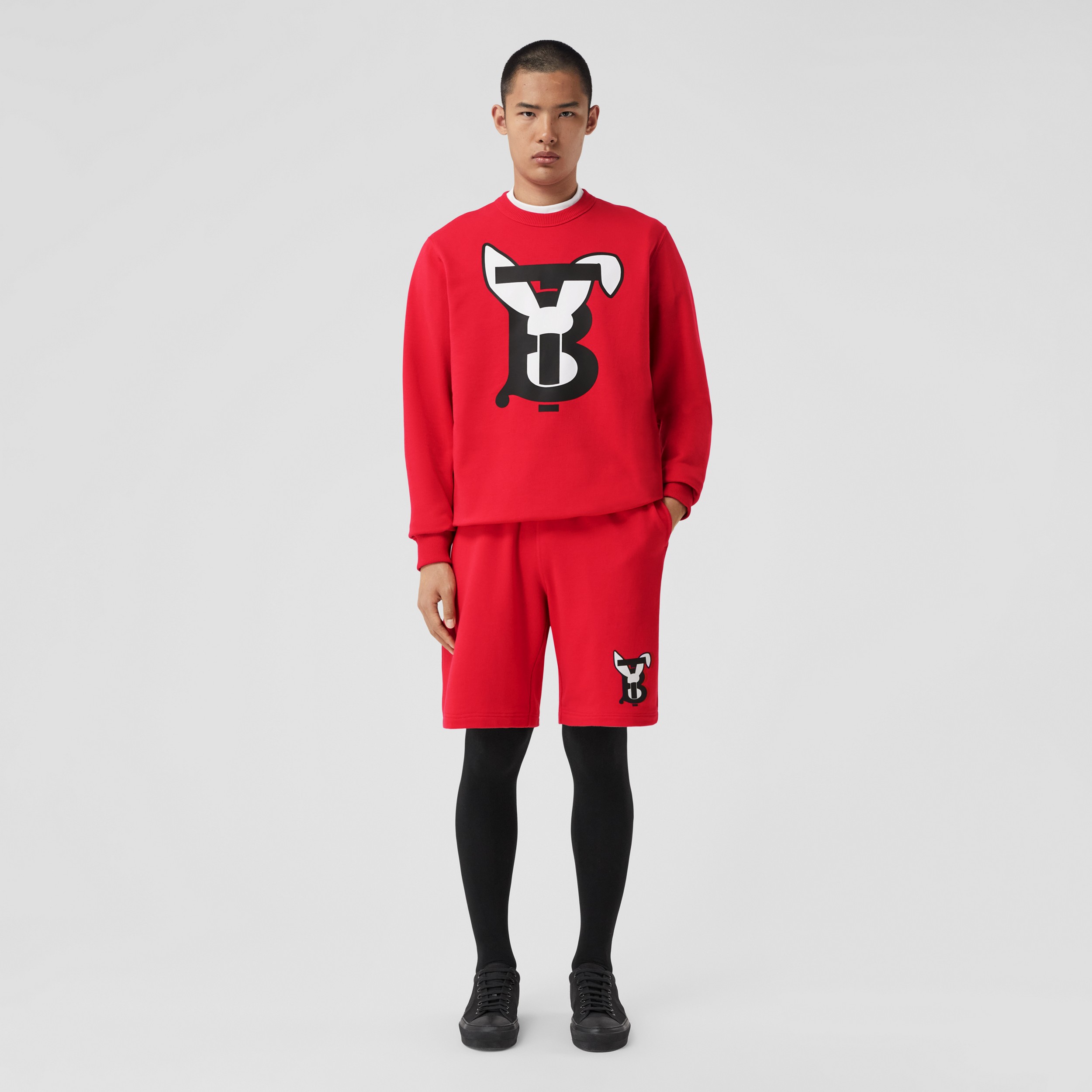 Rabbit Print Cotton Sweatshirt in Bright Red - Men | Burberry® Official - 1