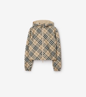 Cropped Reversible Check Jacket in Ecru Women Nylon Burberry Official