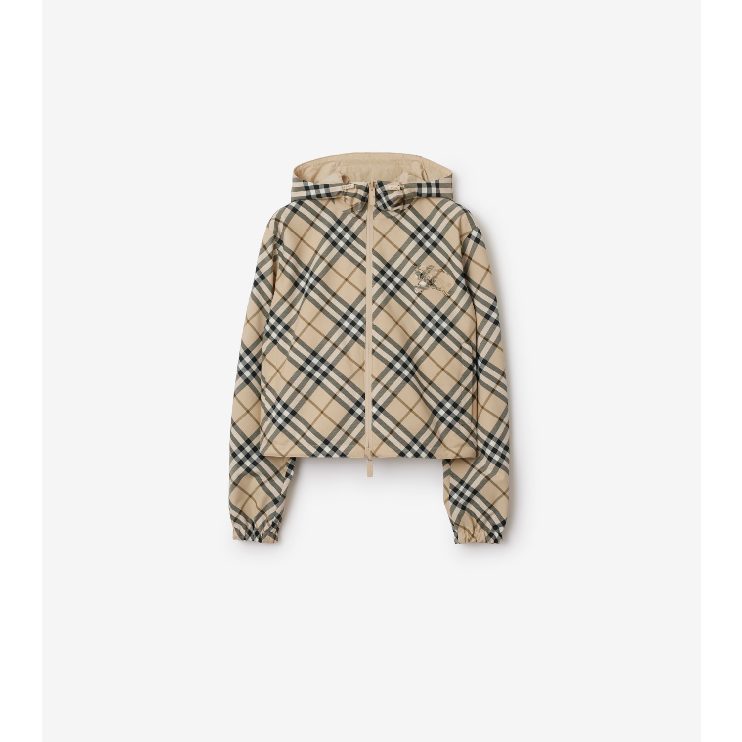 Cropped Reversible Check Jacket in Ecru Women Nylon Burberry Official