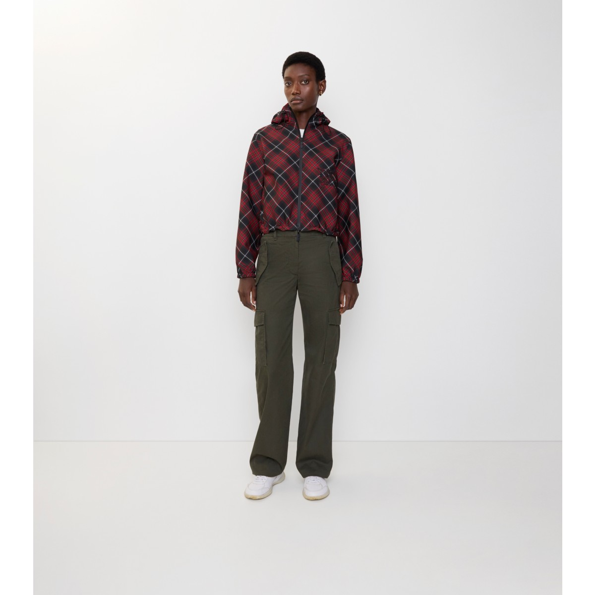  Check Cropped Reversible Hooded Jacket