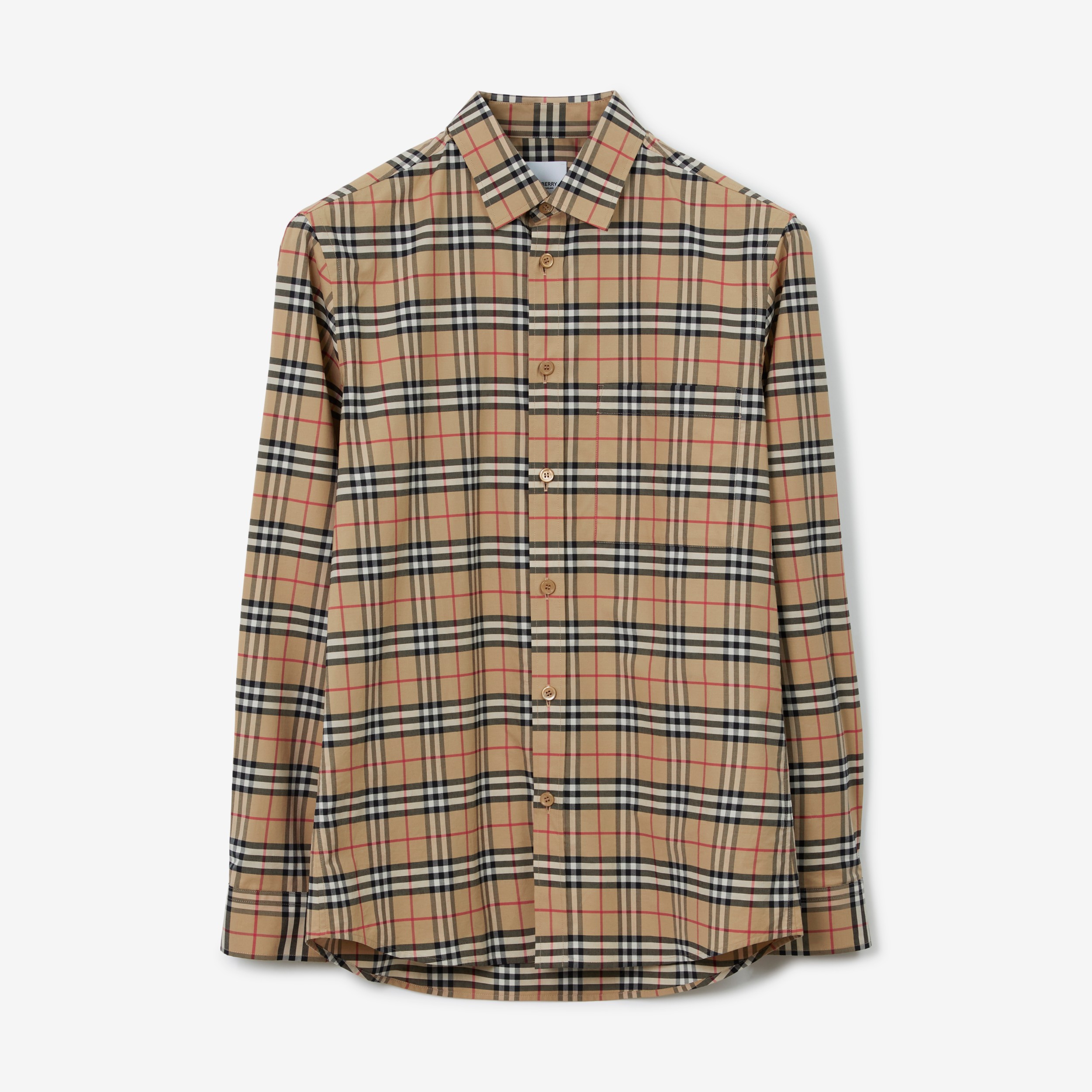 Camisa en algodón elástico Check (Beige Vintage) - Hombre | Burberry®  oficial