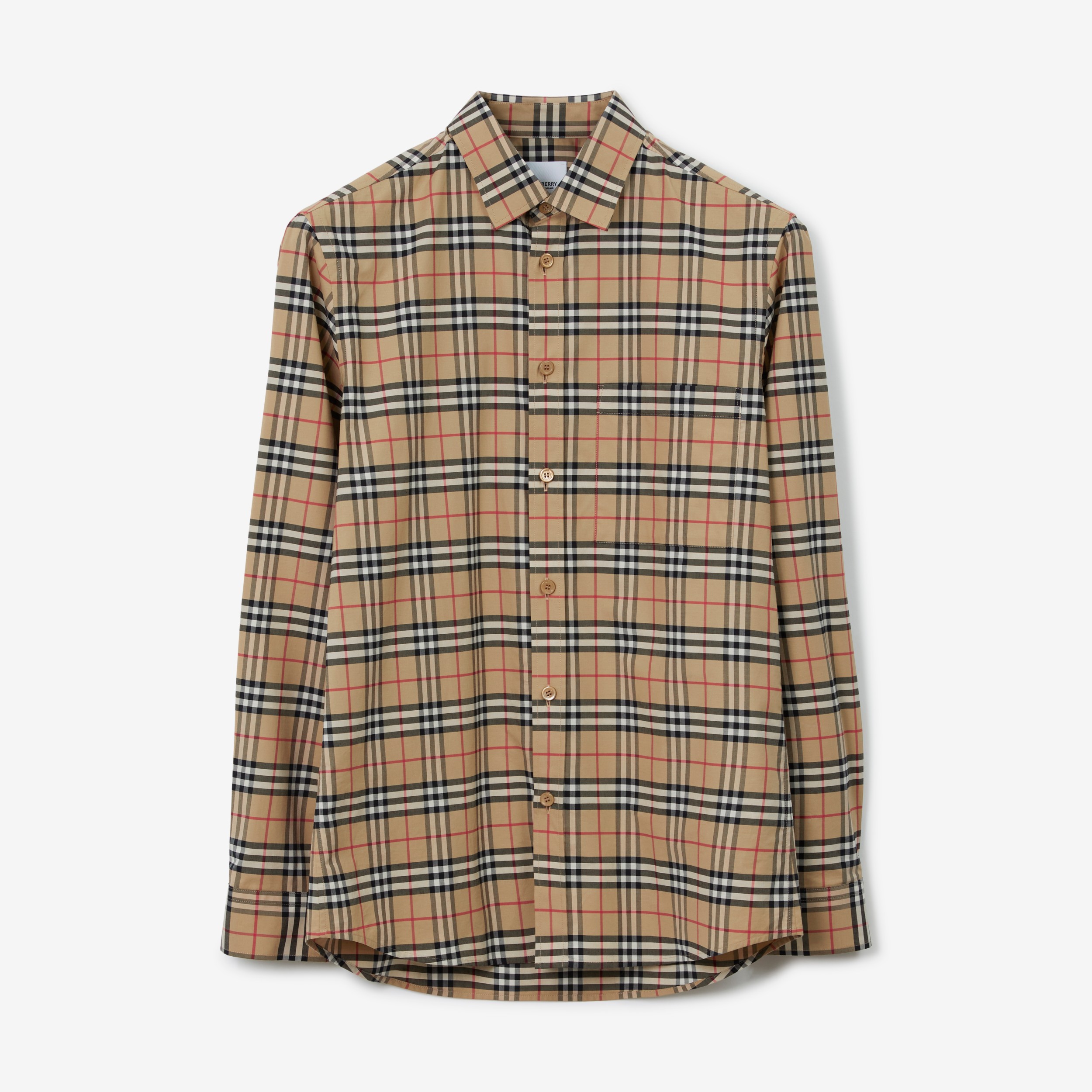 チェック ストレッチコットン シャツ (アーカイブベージュ) - メンズ | Burberry®公式サイト