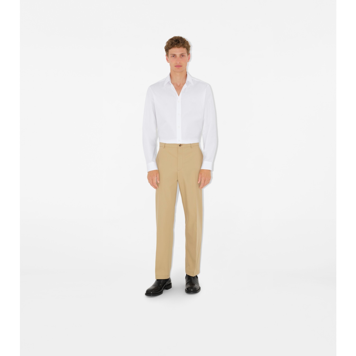 Cotton Trousers in Flax Men Burberry Official