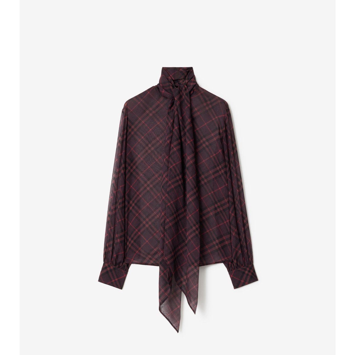 Burberry Check Silk Scarf Blouse In Brown