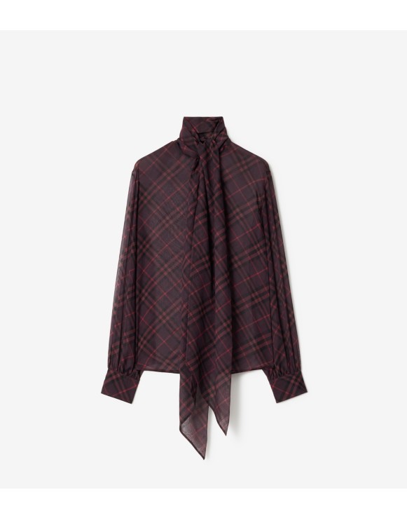 Check Silk Scarf Blouse