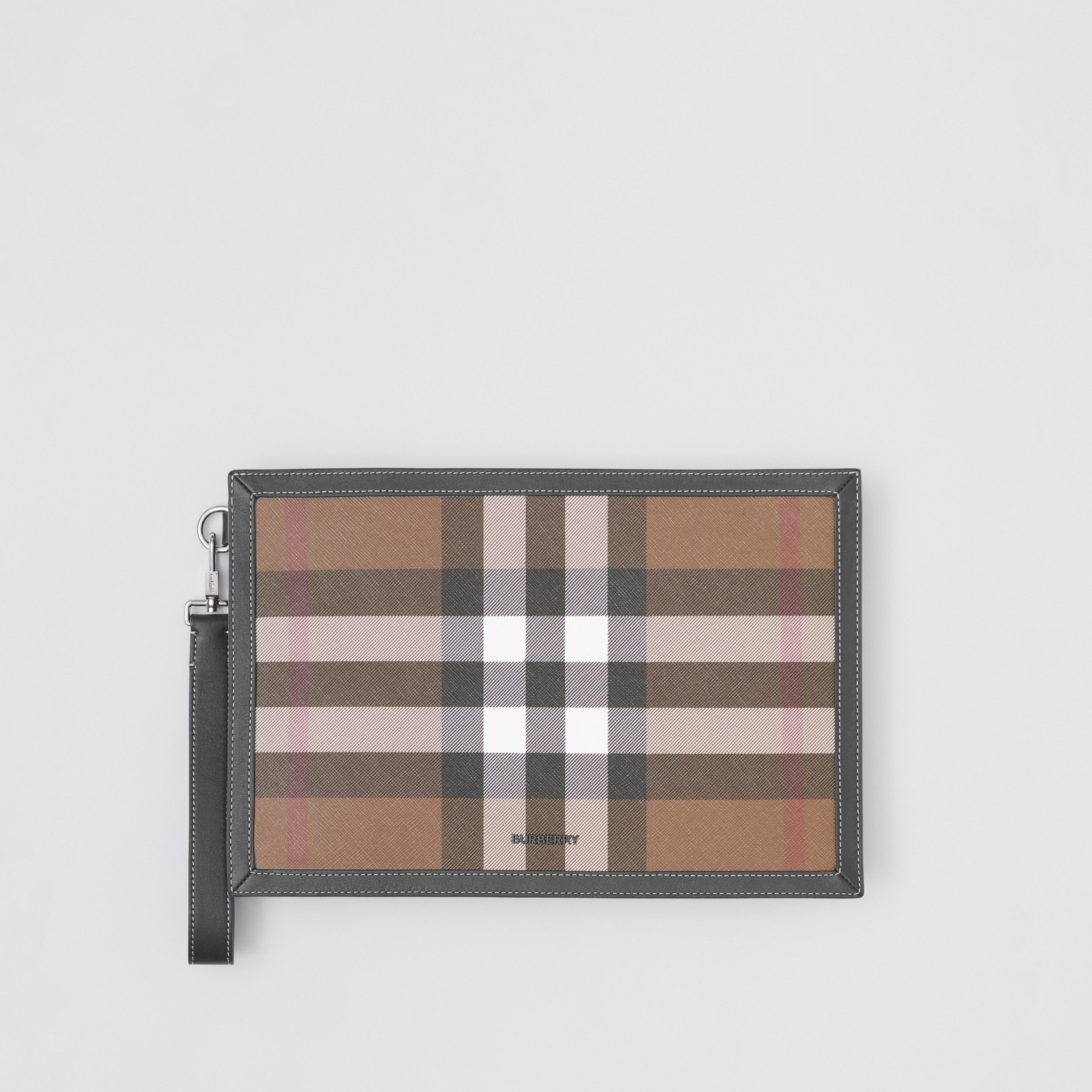 Check and Leather Zip Pouch in Dark Birch Brown - Men | Burberry® Official - 4