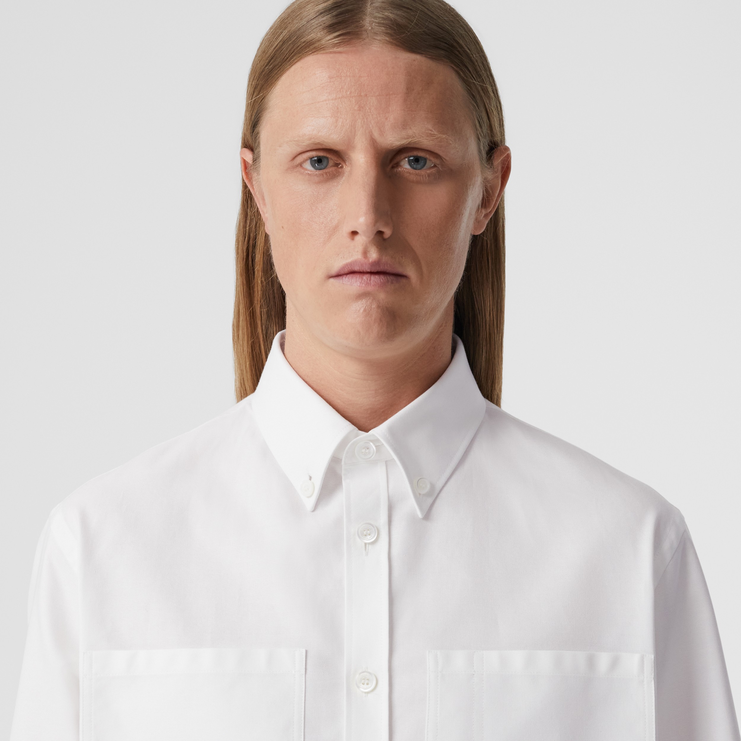 Embroidered Logo Graphic Oxford Shirt in Optic White - Men | Burberry®  Official