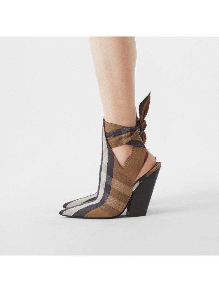 系带细节格纹功能性棉质尖头穆勒鞋