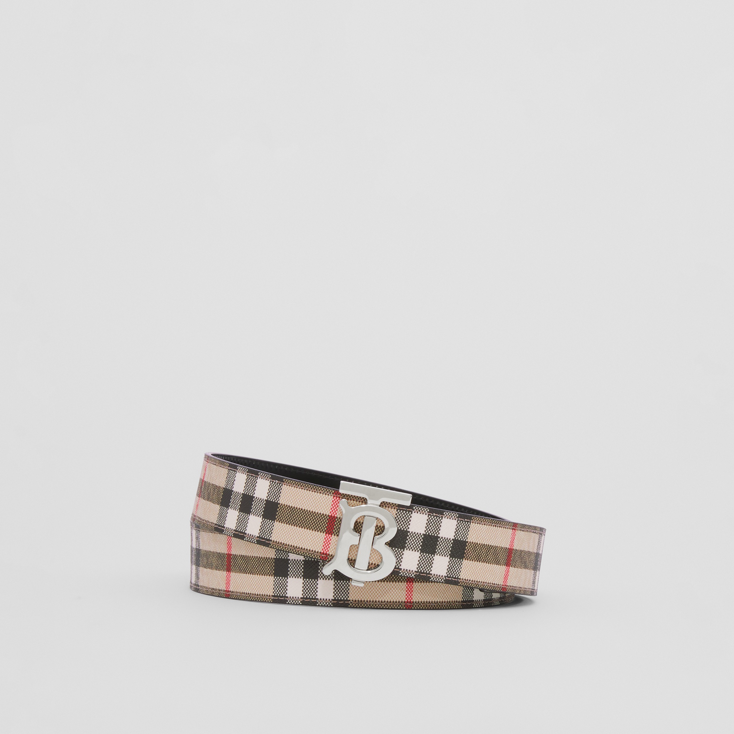 Reversible Vintage Check and Leather TB Belt in Archive Beige/black/silver - Women | Burberry® Official - 1