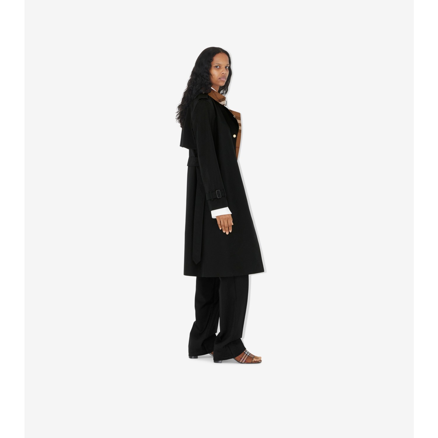 Long Check Collar Trench Coat in Black Women Burberry® Official