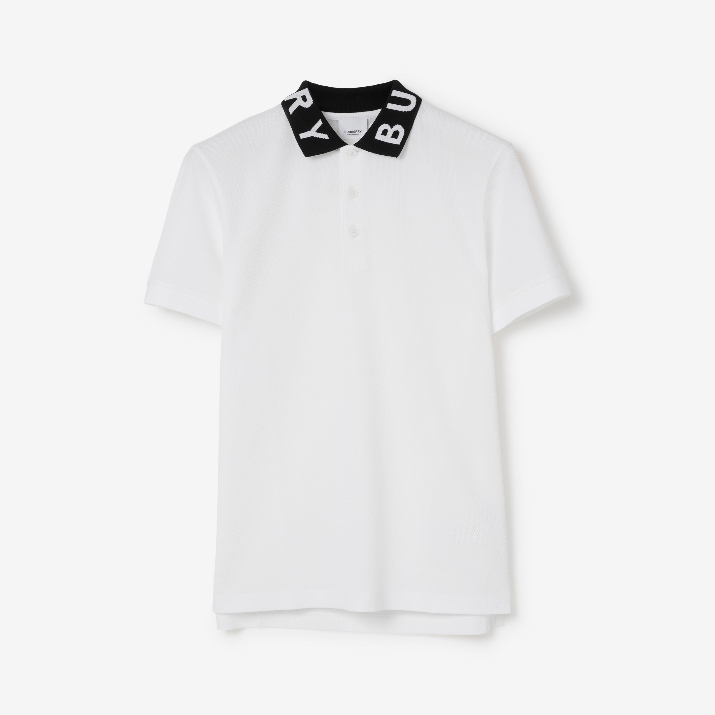 Logo Intarsia Cotton Piqué Polo Shirt in White - Men | Burberry® Official - 1
