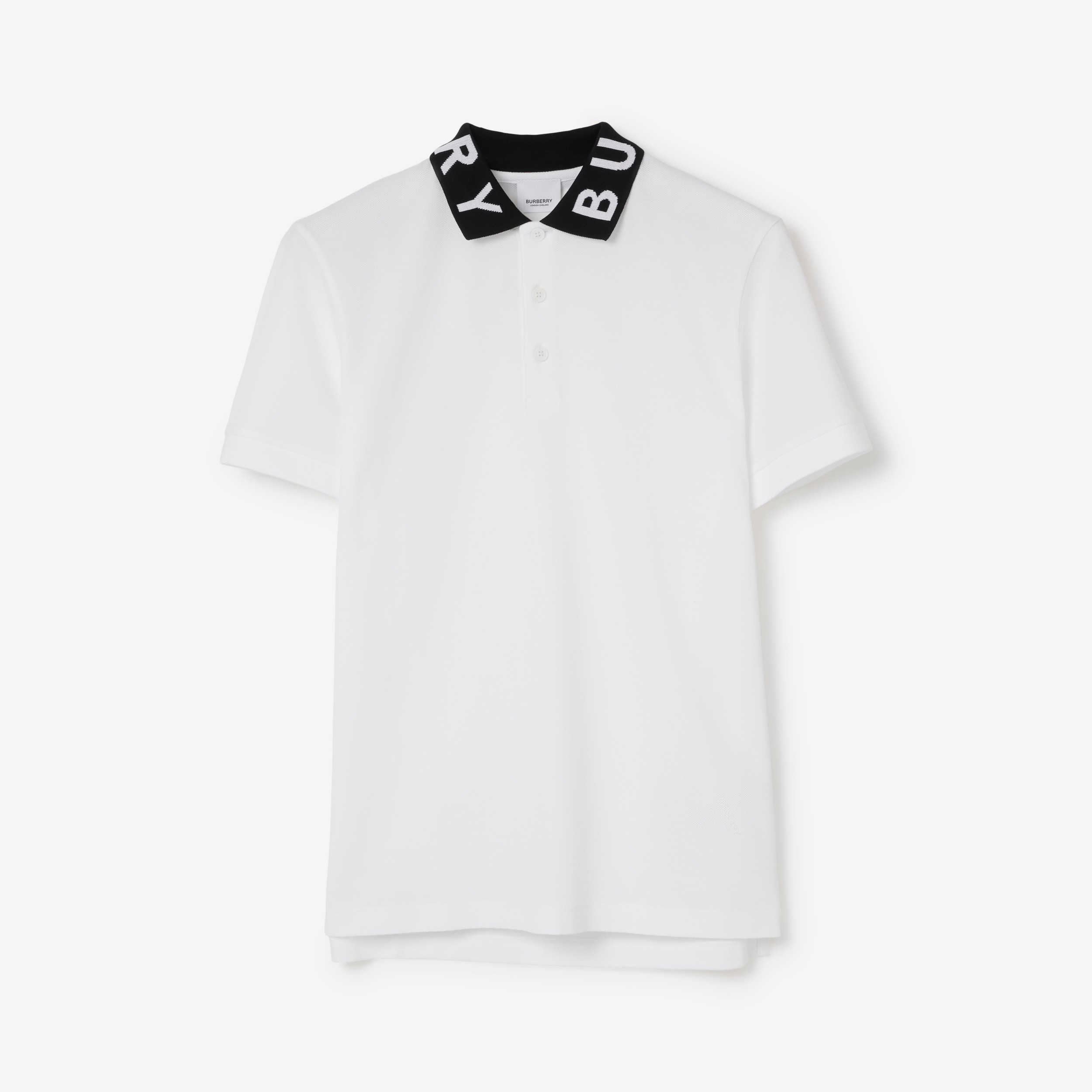 Logo Intarsia Cotton Piqué Polo Shirt in White - Men | Burberry® Official