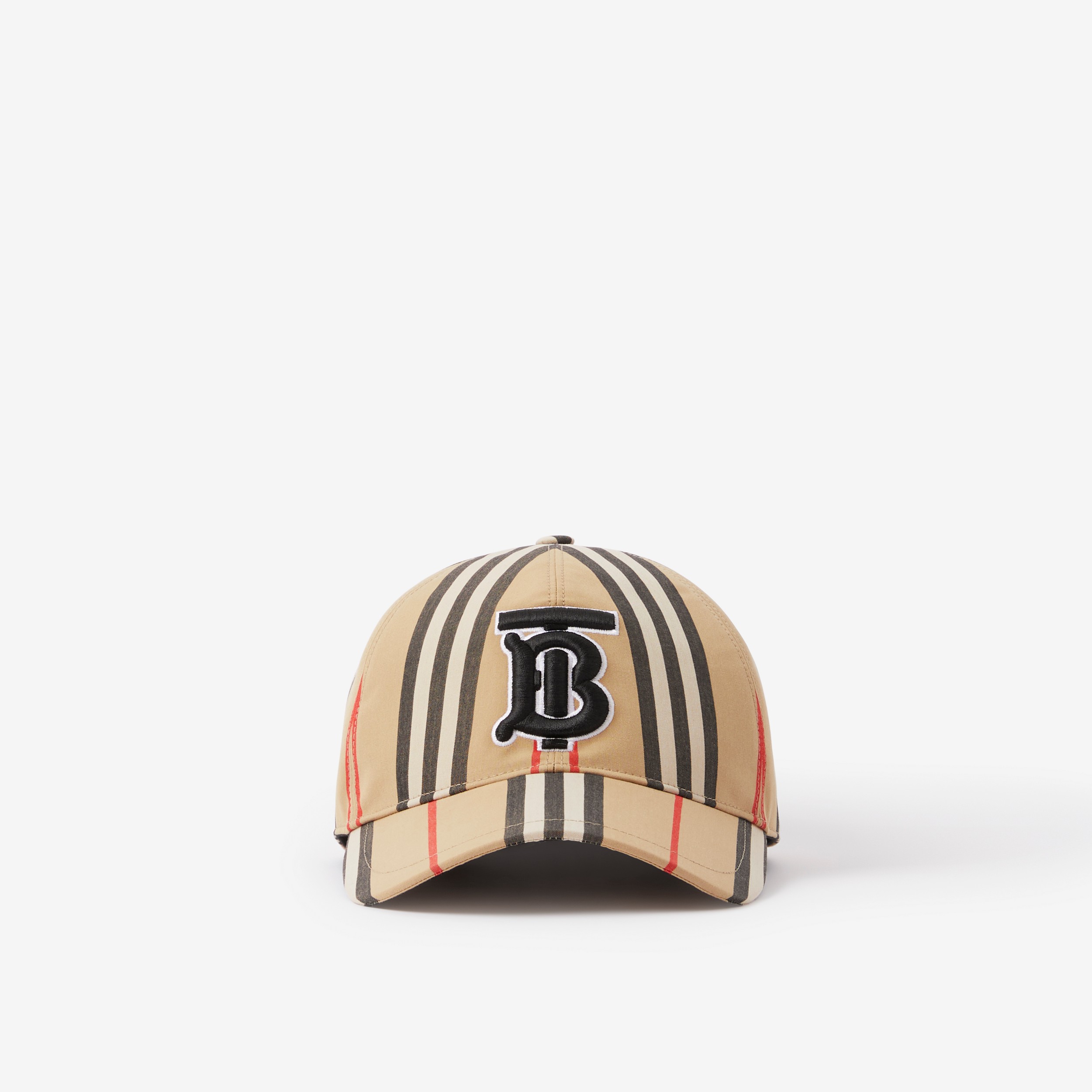 Boné de beisebol de algodão com listras icônicas e monograma (Bege Clássico) | Burberry® oficial - 1