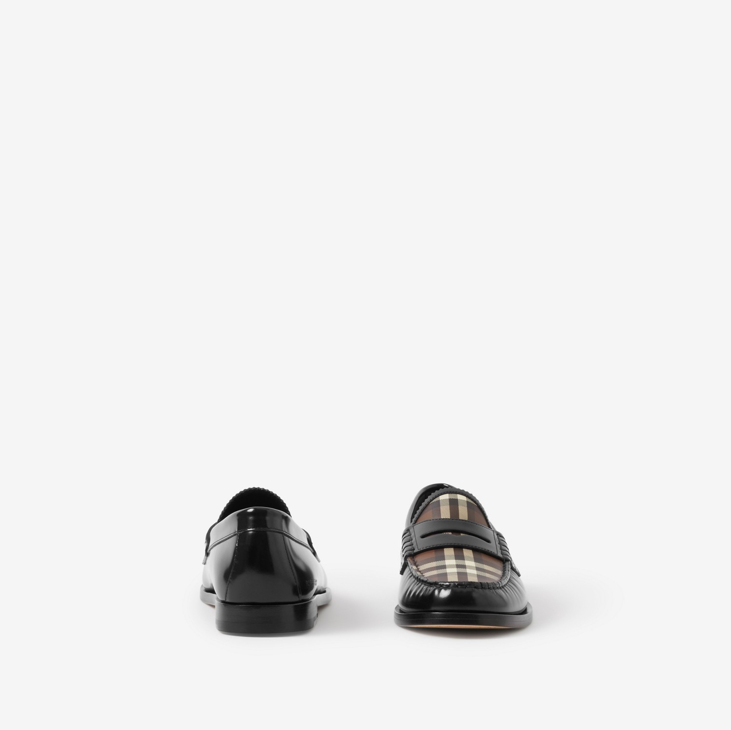 Check Panel Leather Penny Loafers in Black - Women | Burberry® Official
