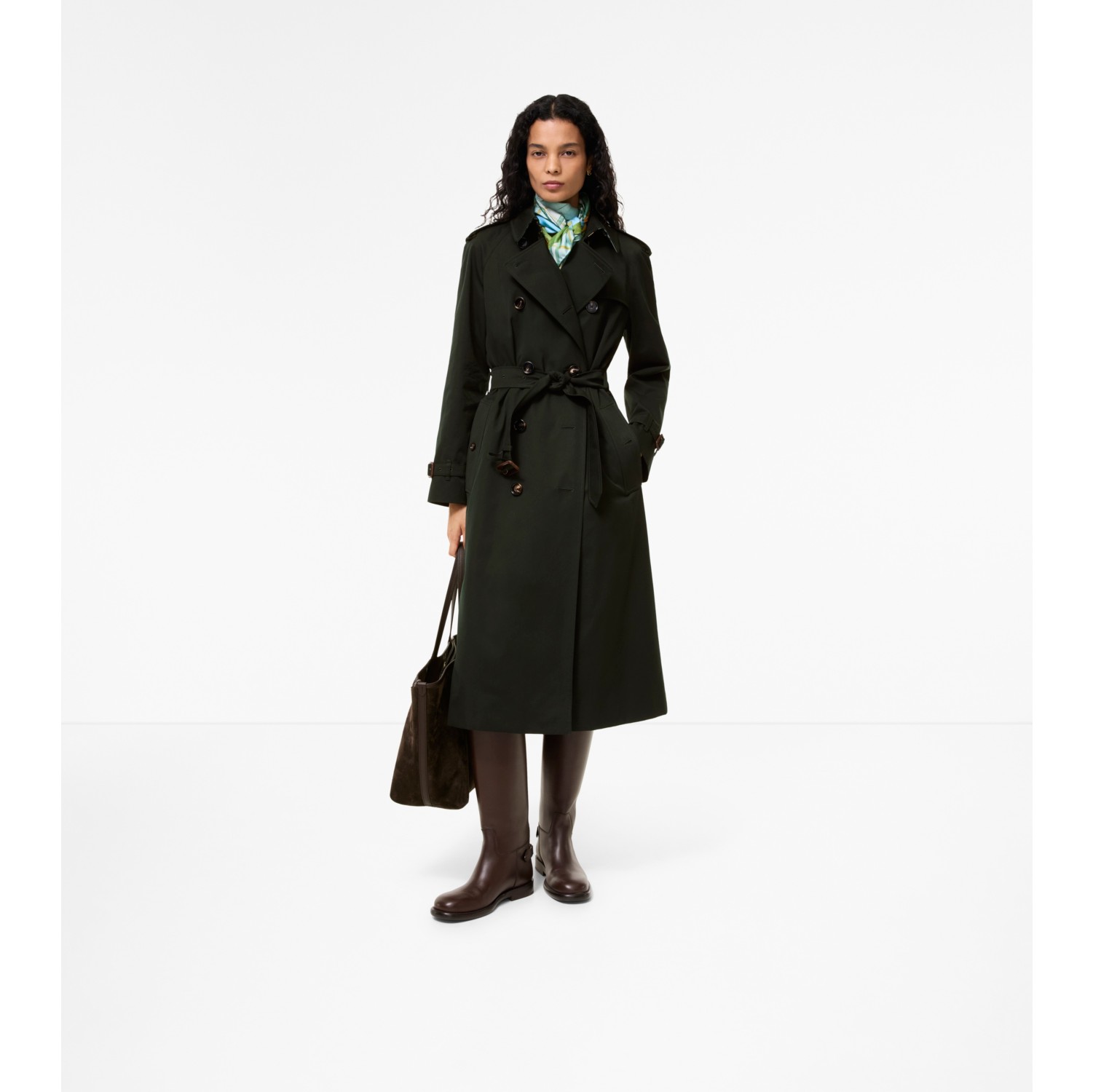 Long Gabardine Waterloo Trench Coat with Warmer in Marsh green