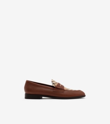 Check and Leather Opal Loafers in Tobacco brown/archive beige