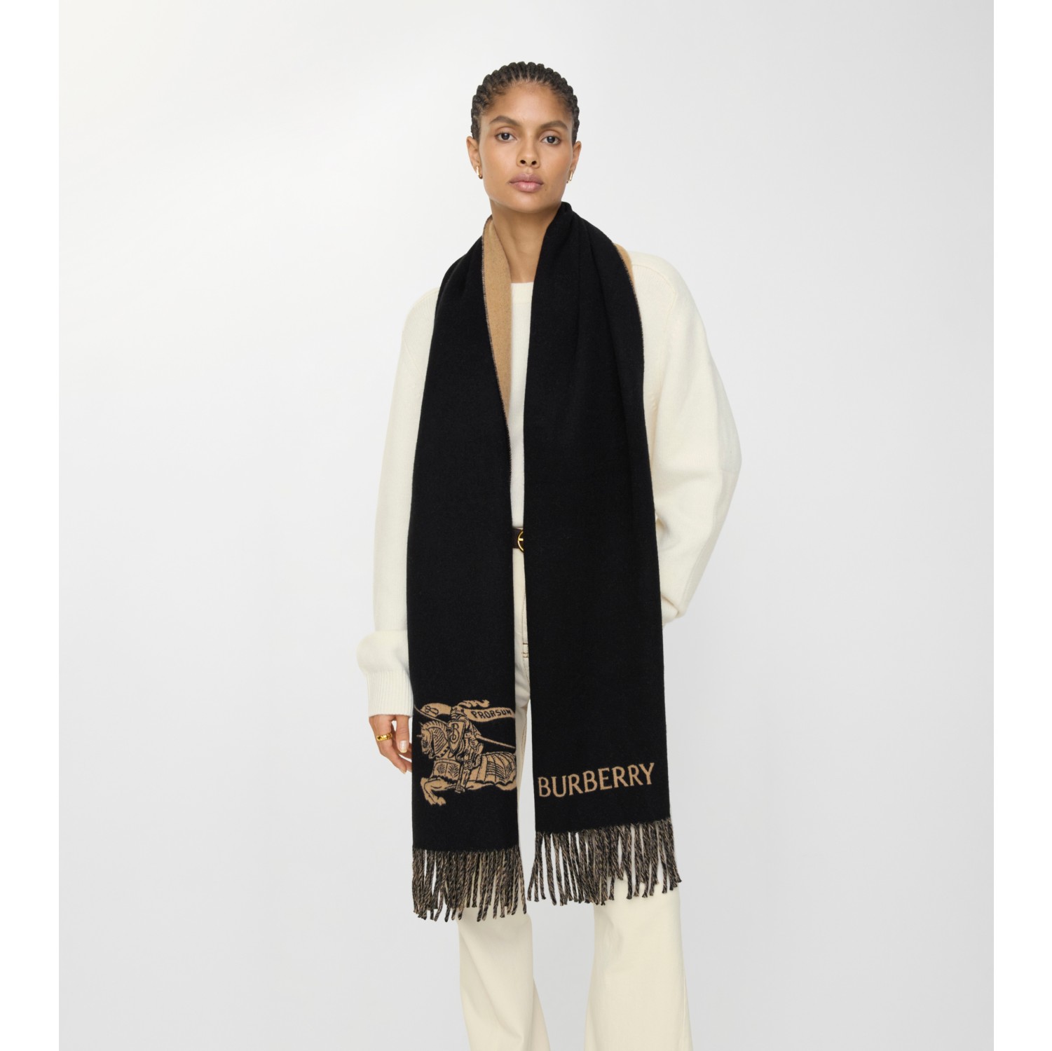 Reversible EKD Cashmere Scarf in Camel/black | Burberry® Official