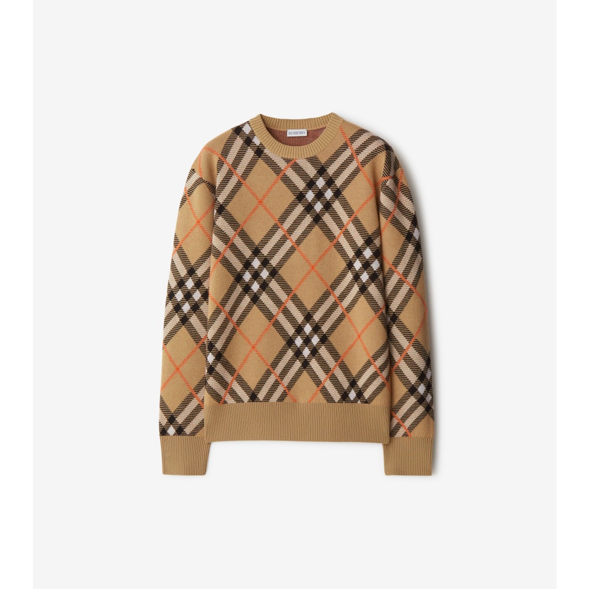 Burberry Check Wool Blend Sweater In Brown