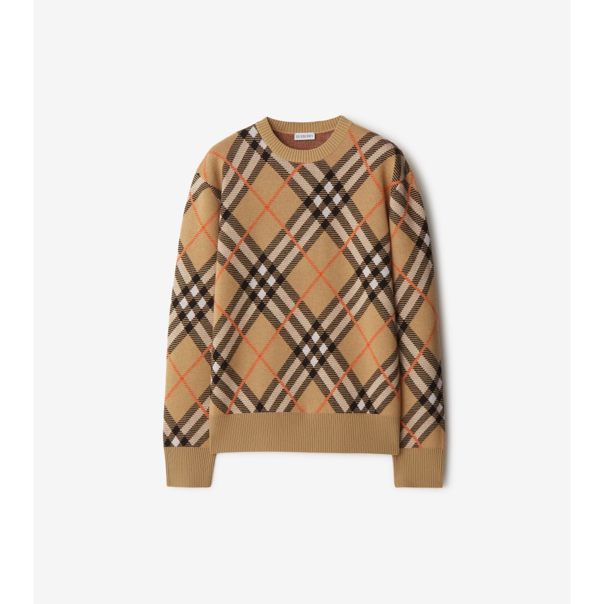 Shop Burberry Check Wool Blend Sweater In Sand