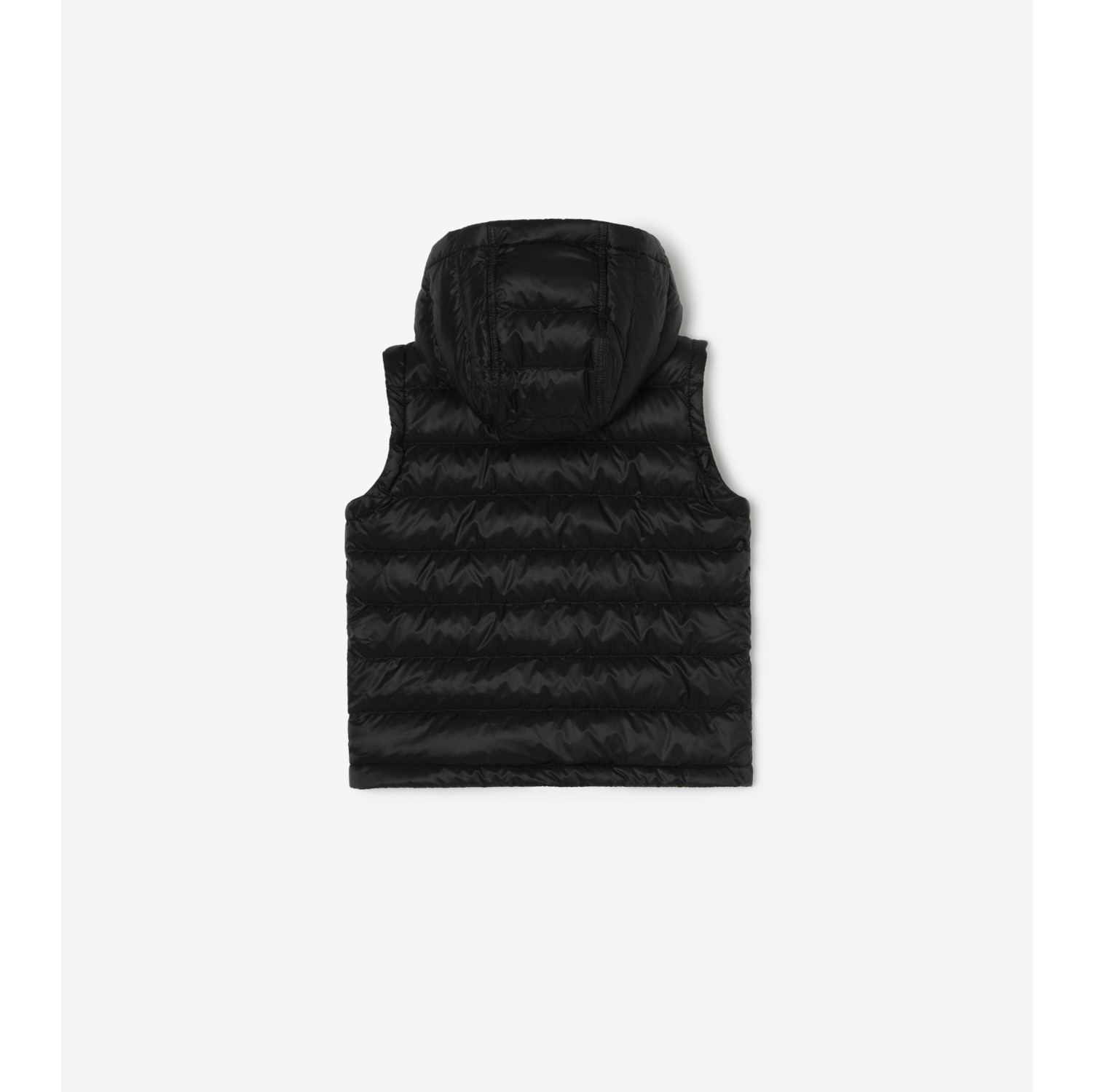 Checker-tape Nylon Hooded Puffer Gilet in Black | Burberry® Official