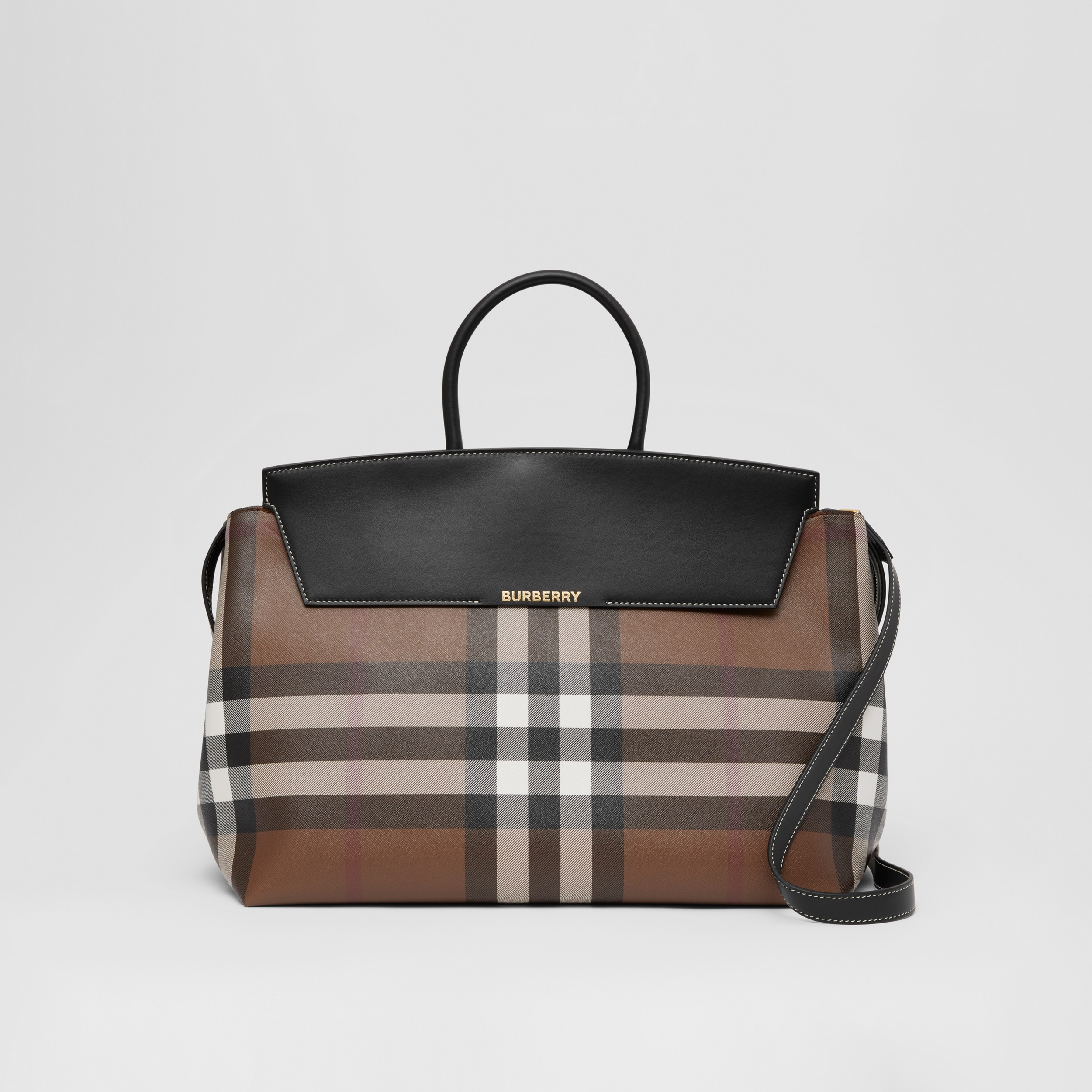 Check and Leather Large Catherine Bag in Dark Birch Brown - Women | Burberry® Official - 1