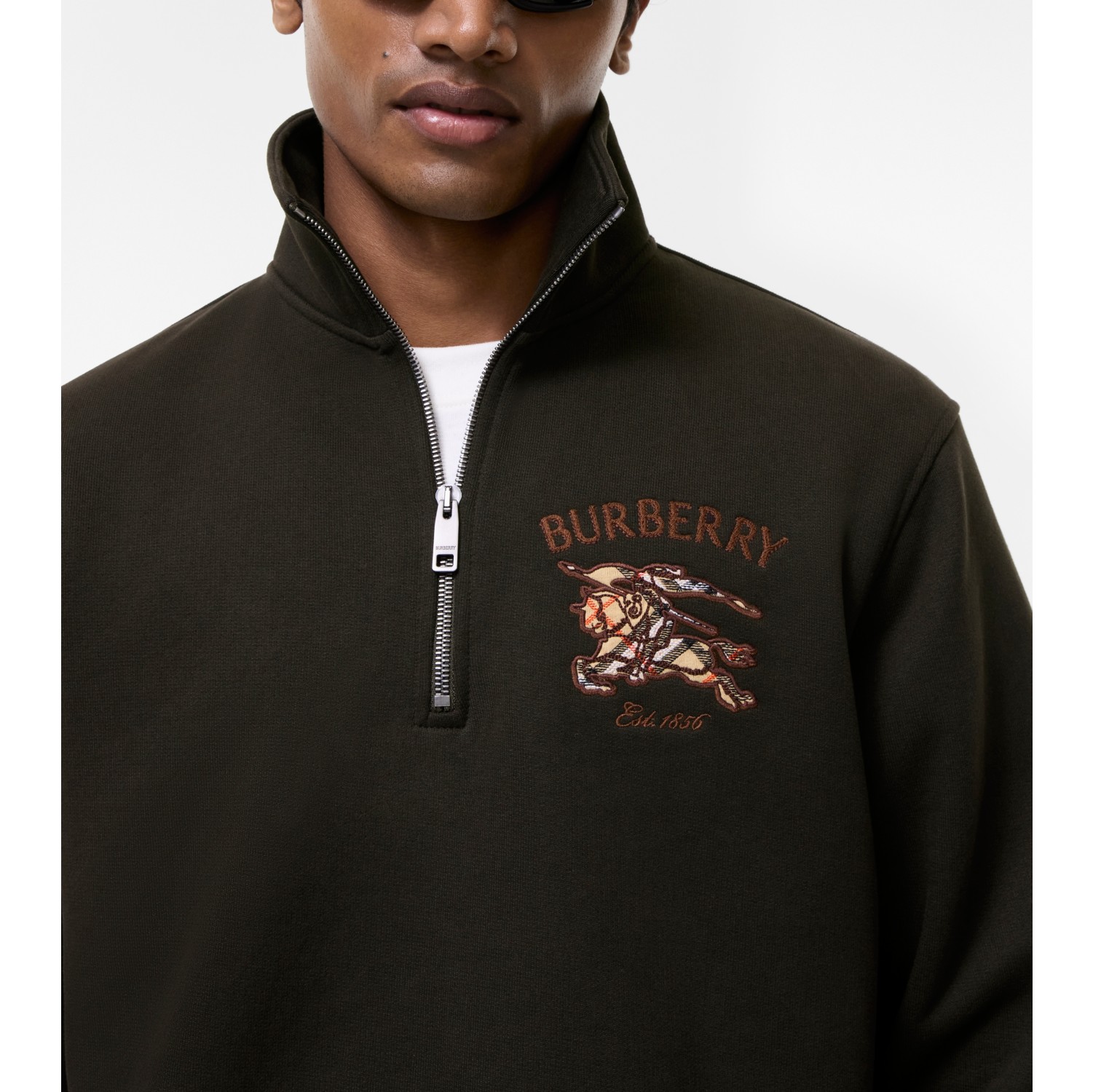 Knight Check Cotton Half-zip Sweatshirt in Chocolate brown - Men