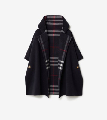 カシミア リバーシブル フーデッドケープ (ネイビー) | Burberry®公式 