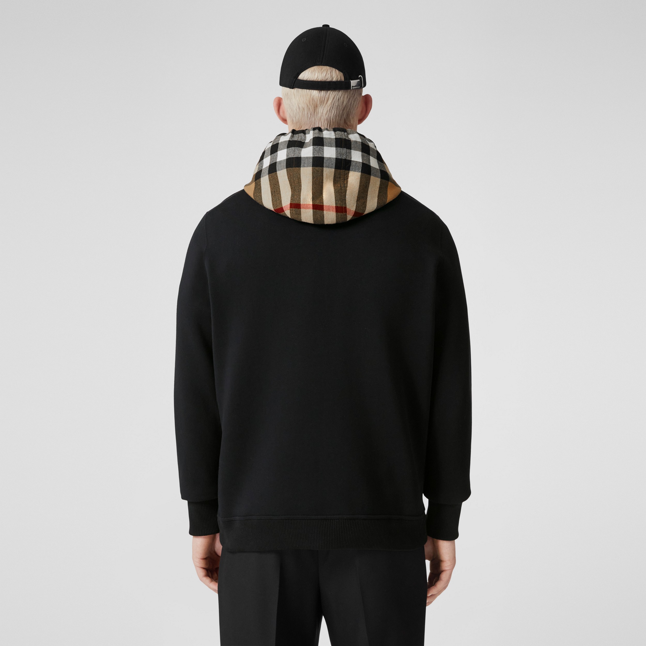 Check Hood Cotton Hoodie in Black/archive Beige - Men | Burberry® Official - 2