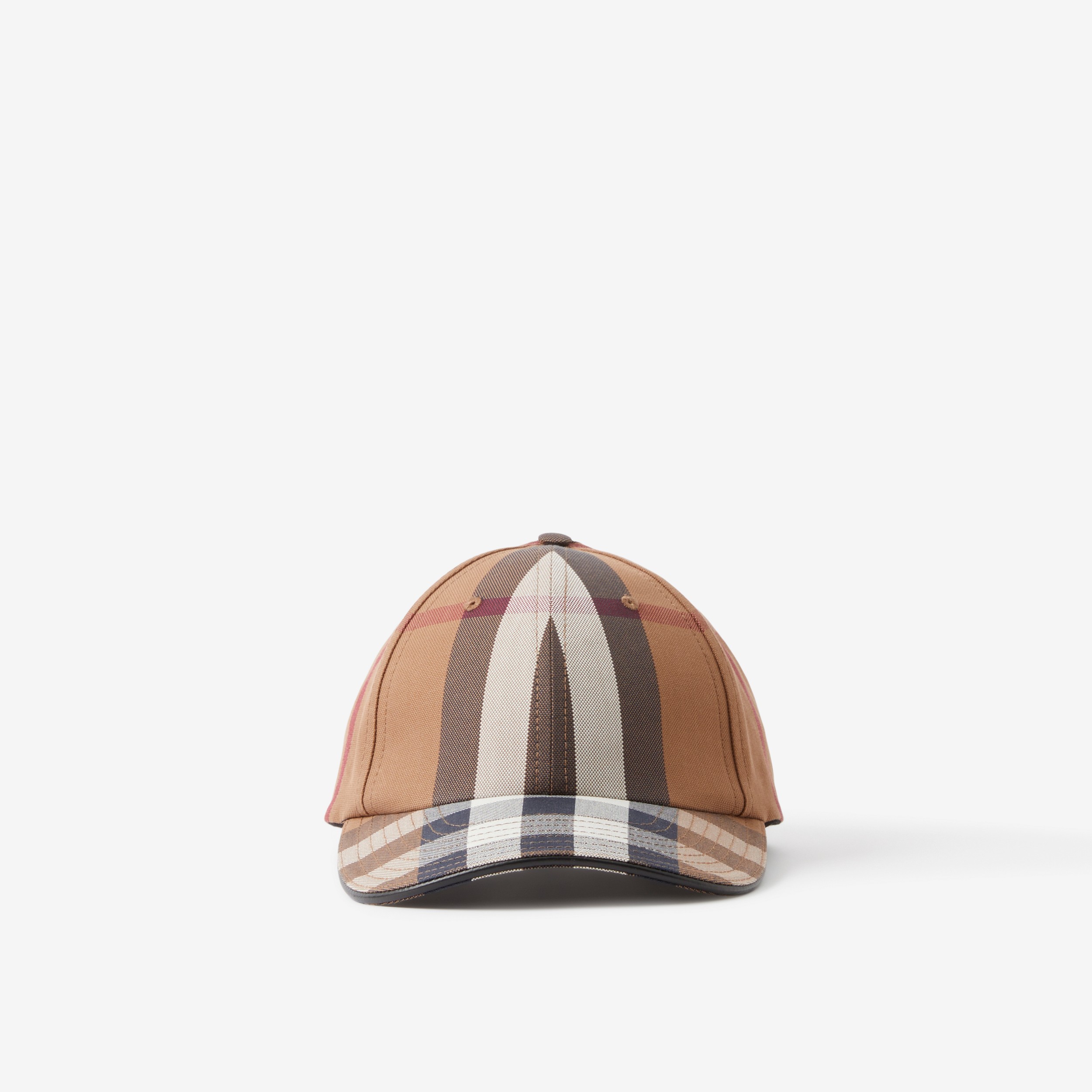 Logo Detail Exaggerated Check Cotton Baseball Cap in Birch Brown | Burberry® Official - 1