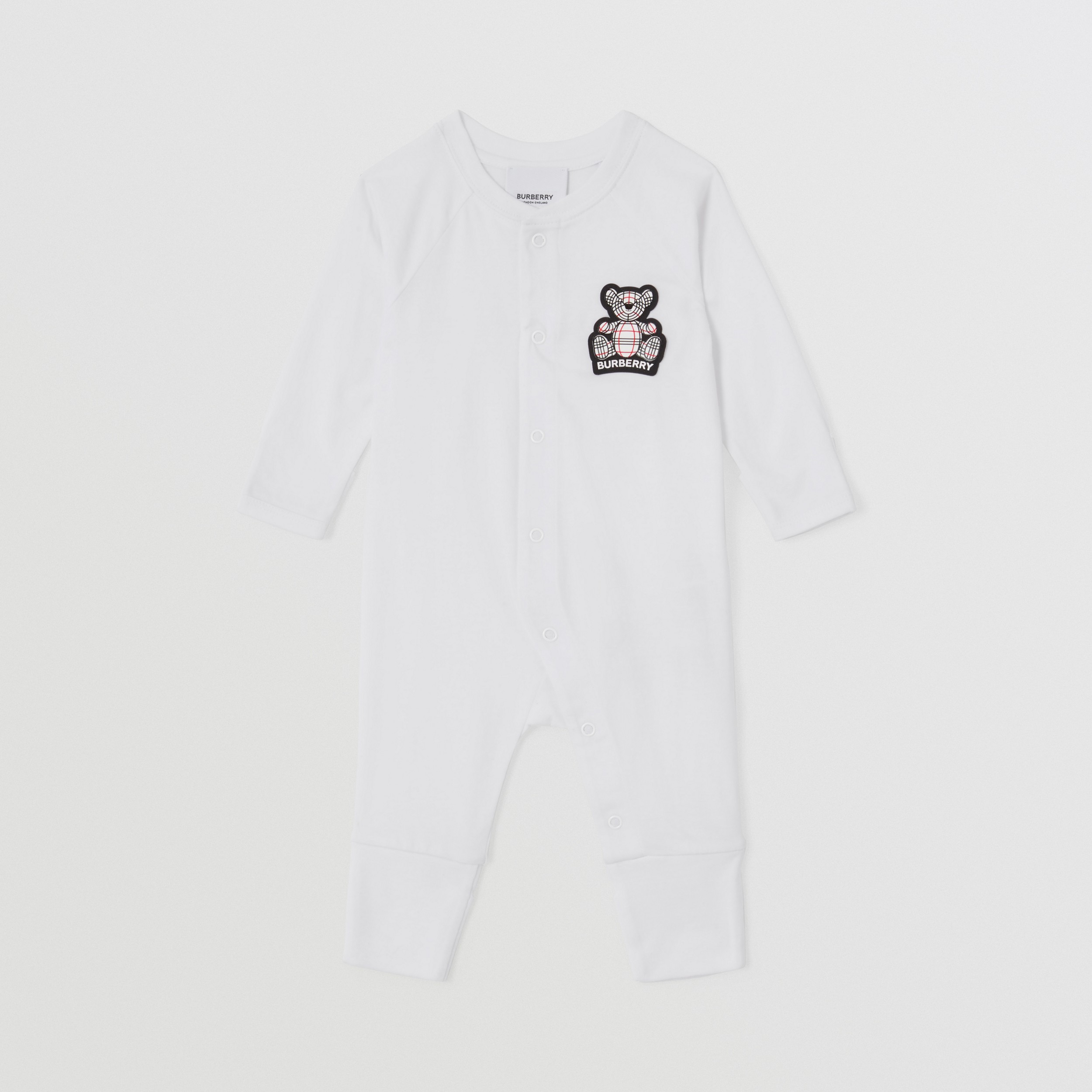 Thomas Bear Motif Cotton Jumpsuit in White - Children | Burberry® Official - 1