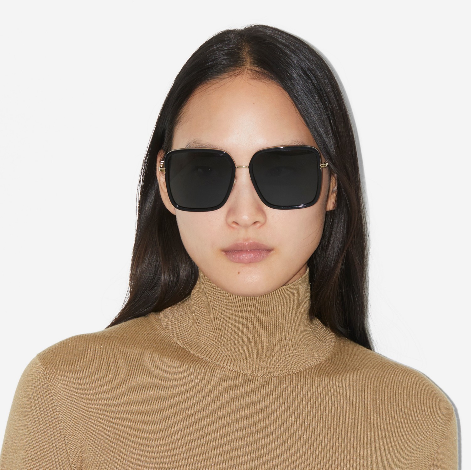 Oversized Square Frame Sunglasses in Black/light Gold - Women | Burberry® Official