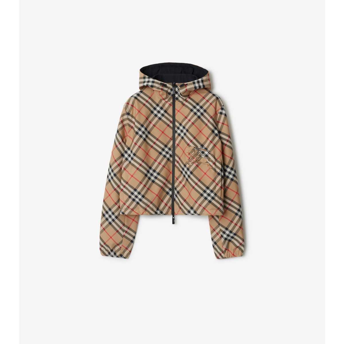  Check Cropped Reversible Hooded Jacket