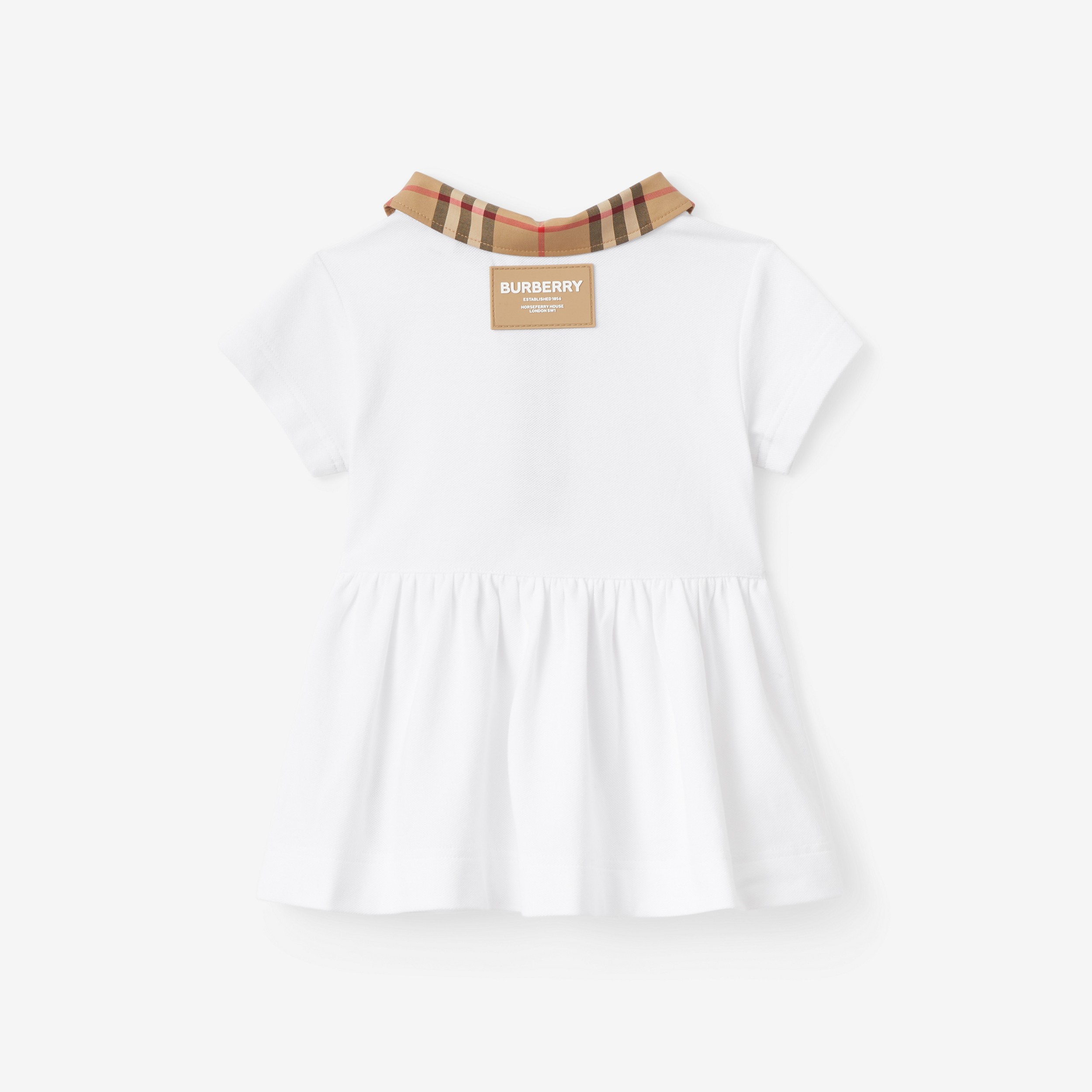 Check Trim Stretch Cotton Piqué Dress with Bloomers in White - Children | Burberry® Official - 2