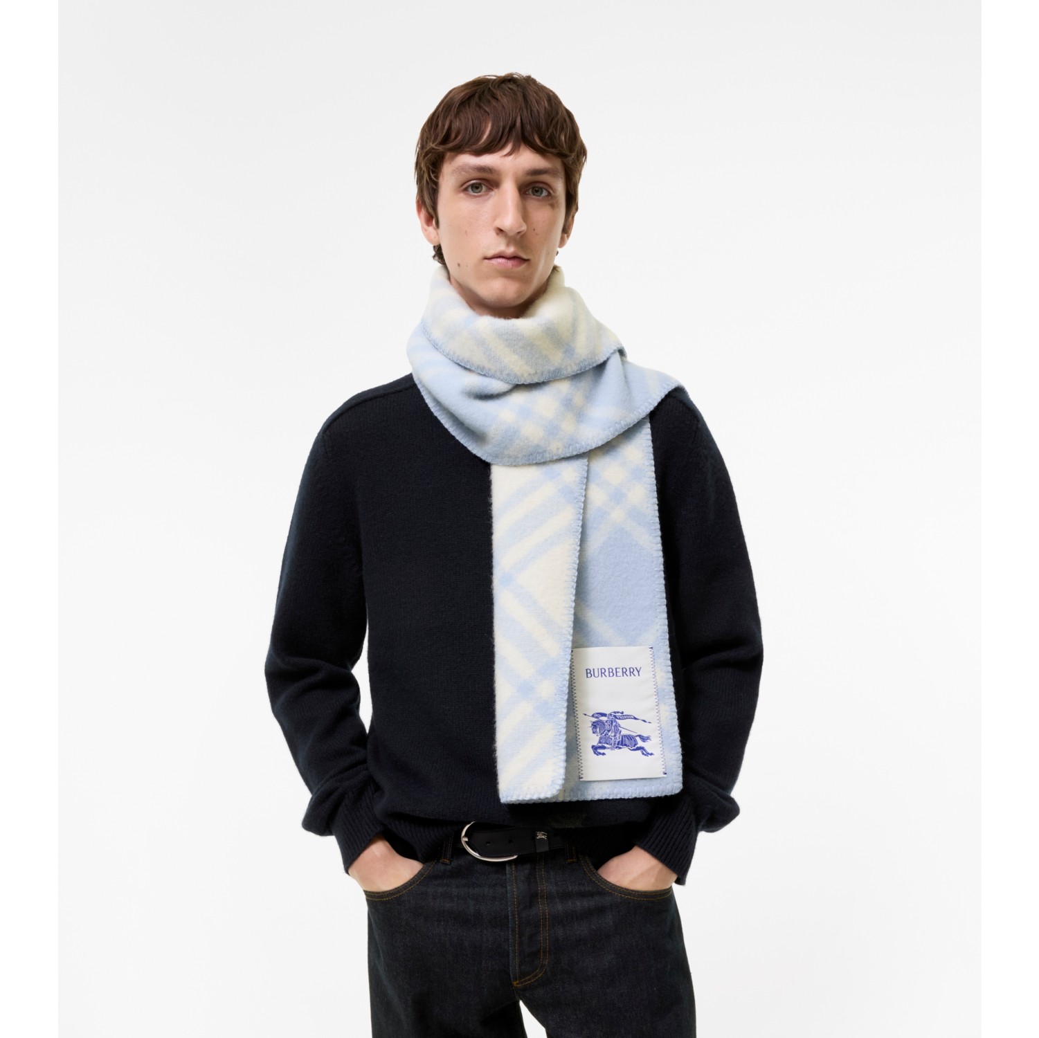 Check Wool Scarf in Dive blue | Burberry® Official