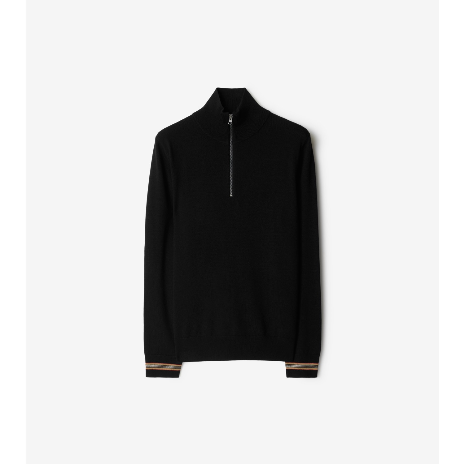 Icon Stripe Trim Wool Half-zip Sweater