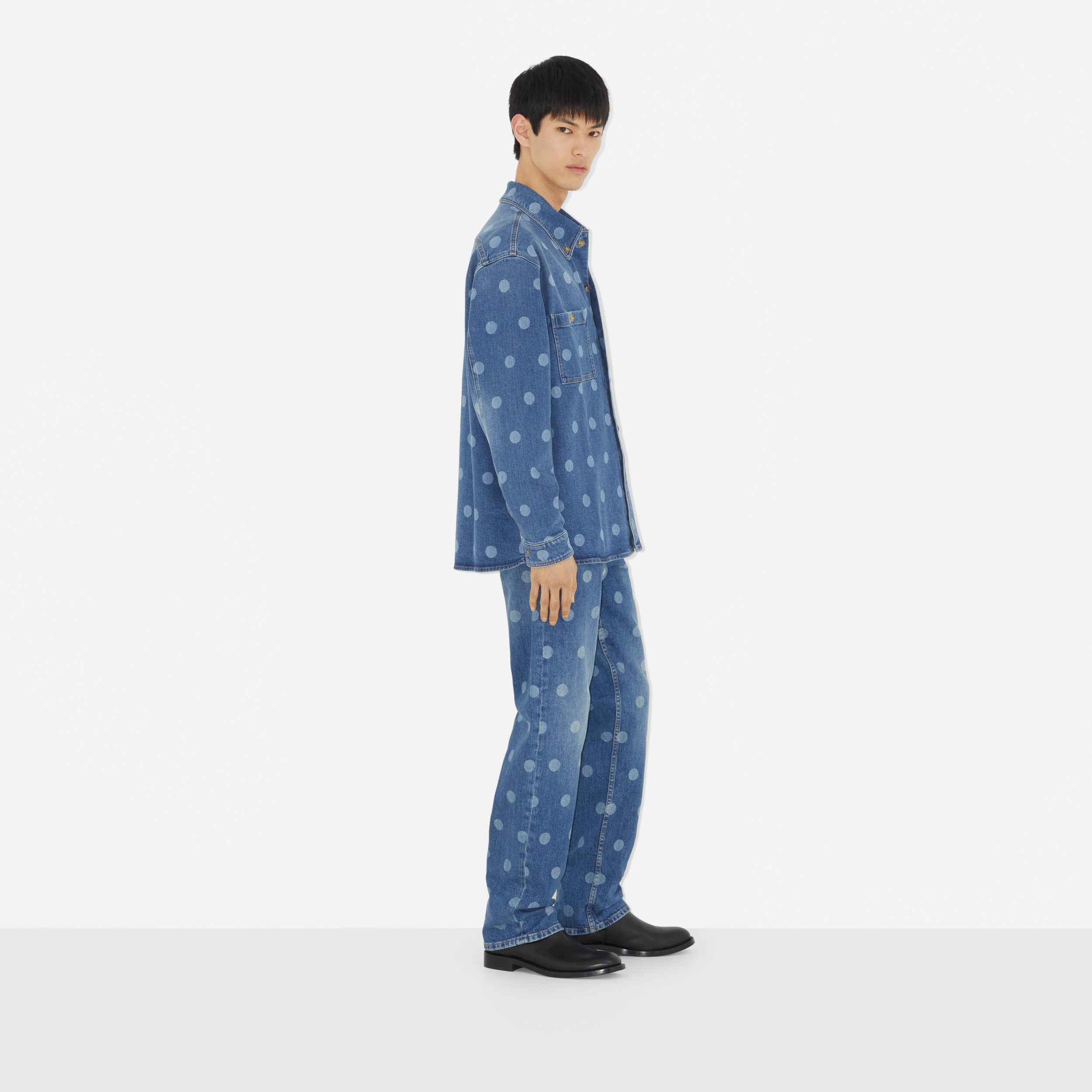 Polka Dot Denim Shirt in Muted Navy - Men | Burberry® Official - 3