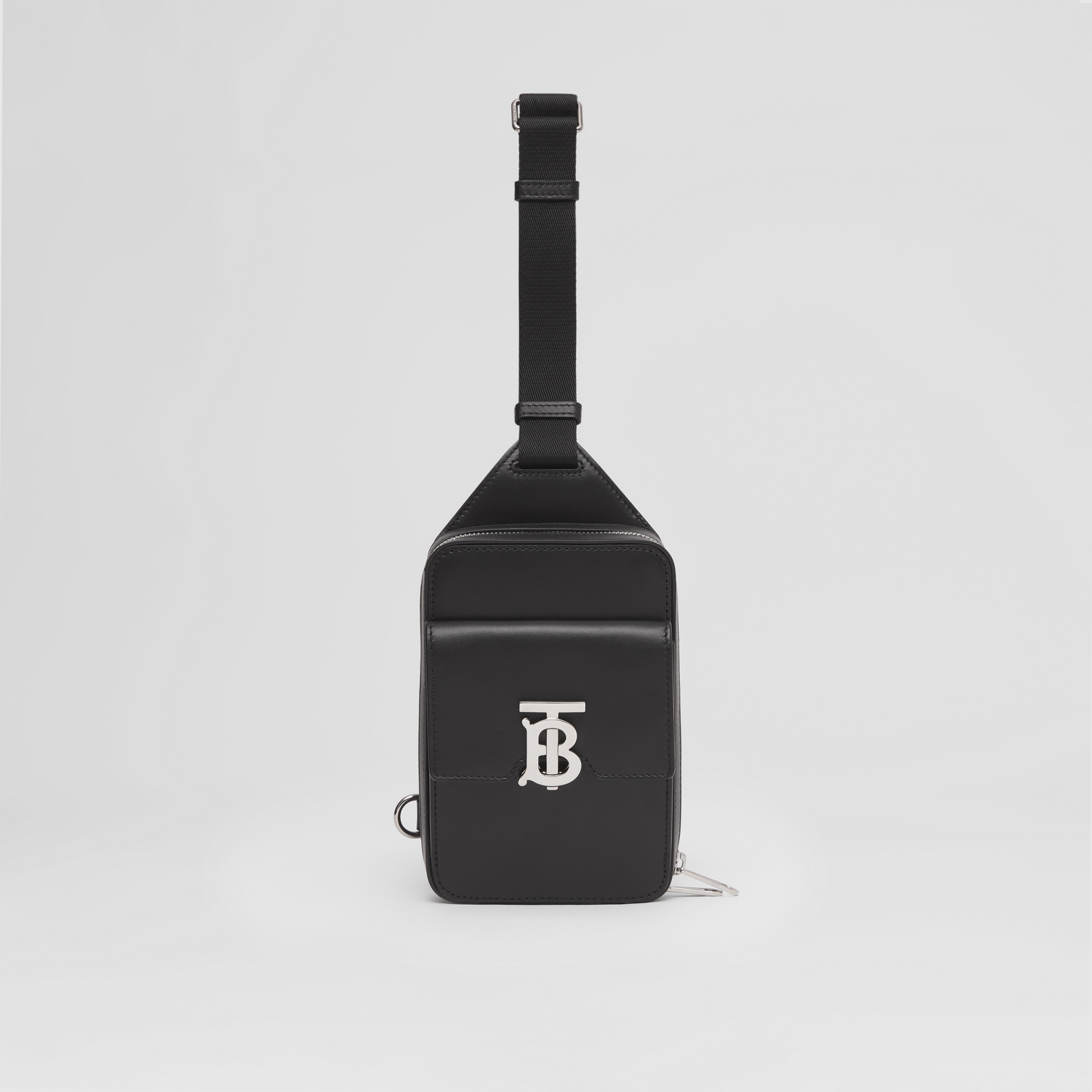Monogram Motif Leather Crossbody Bag in Black - Men | Burberry® Official - 1