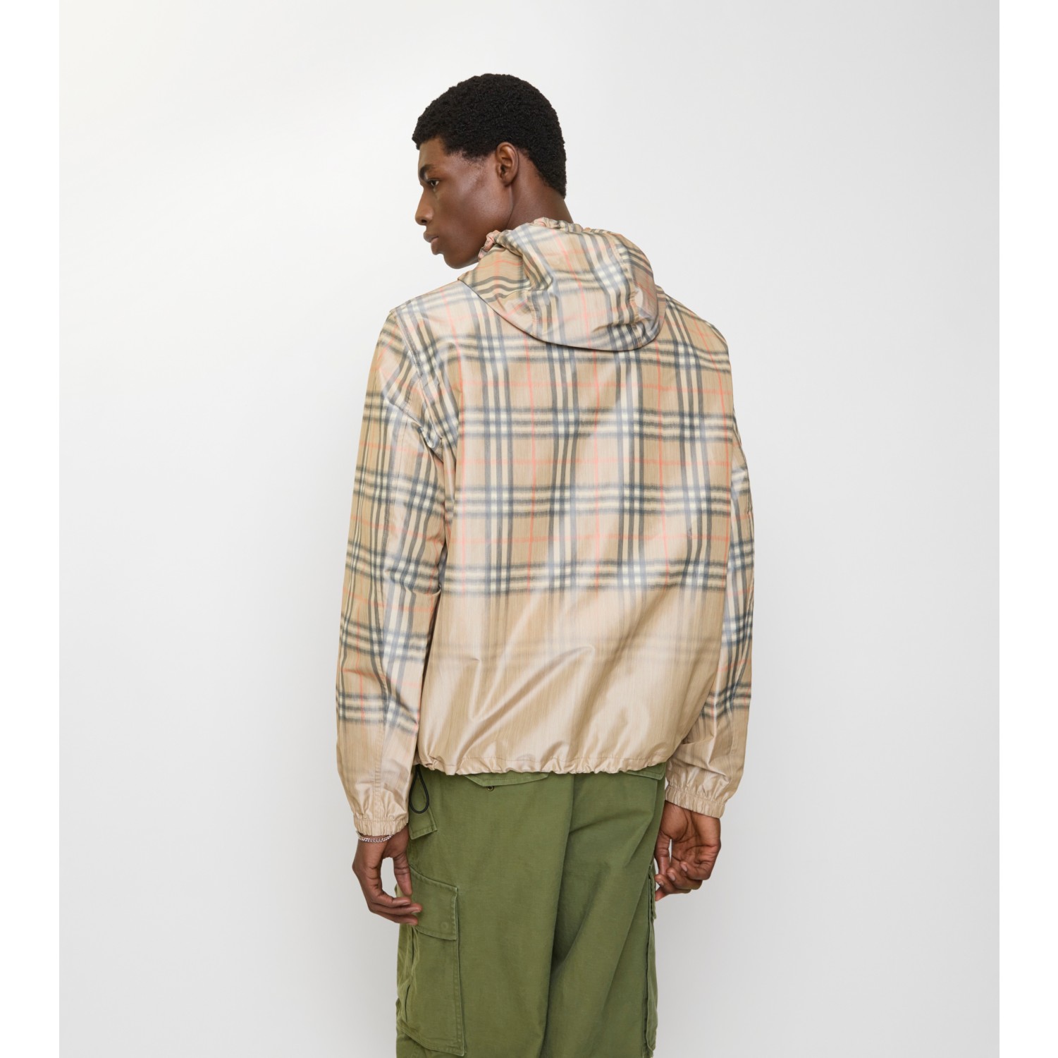 Gradient Check Hooded Jacket in Sand beige - Men, Nylon | Burberry® Official