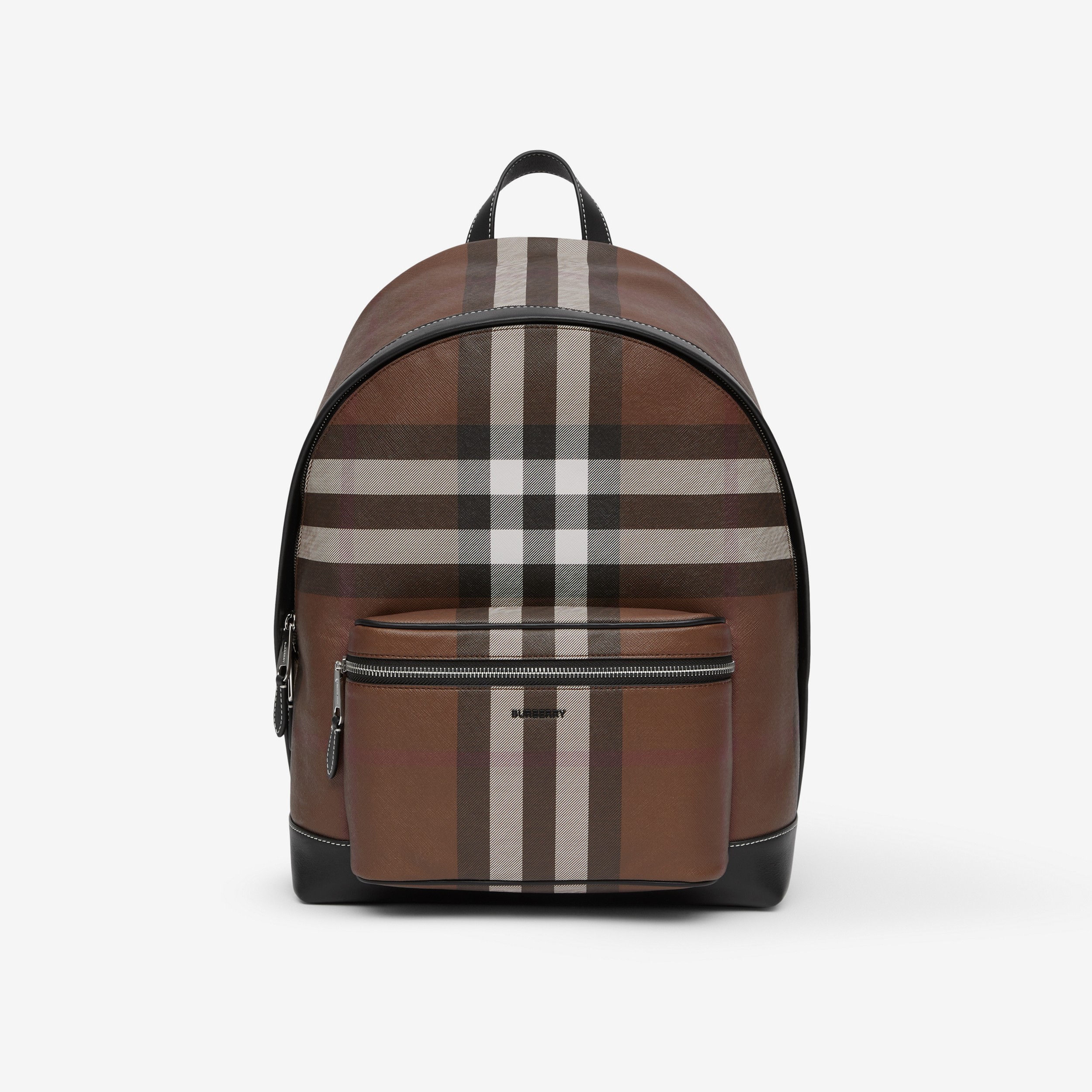 Exaggerated Check and Leather Backpack in Dark Birch Brown | Burberry® Official - 1