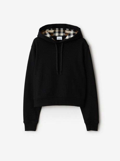 Burberry Cropped Cotton Hoodie In Black