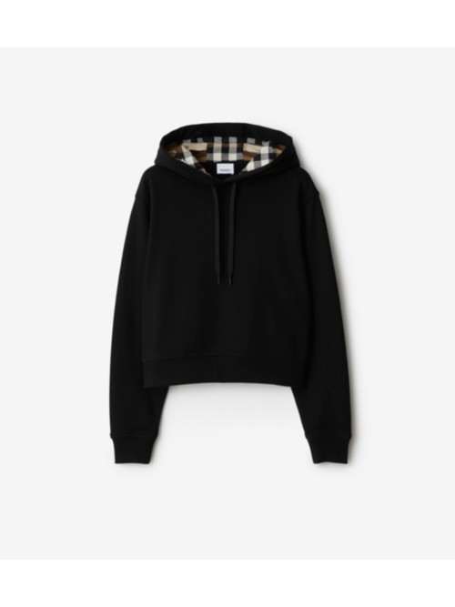 Burberry Cropped Cotton Hoodie In Black