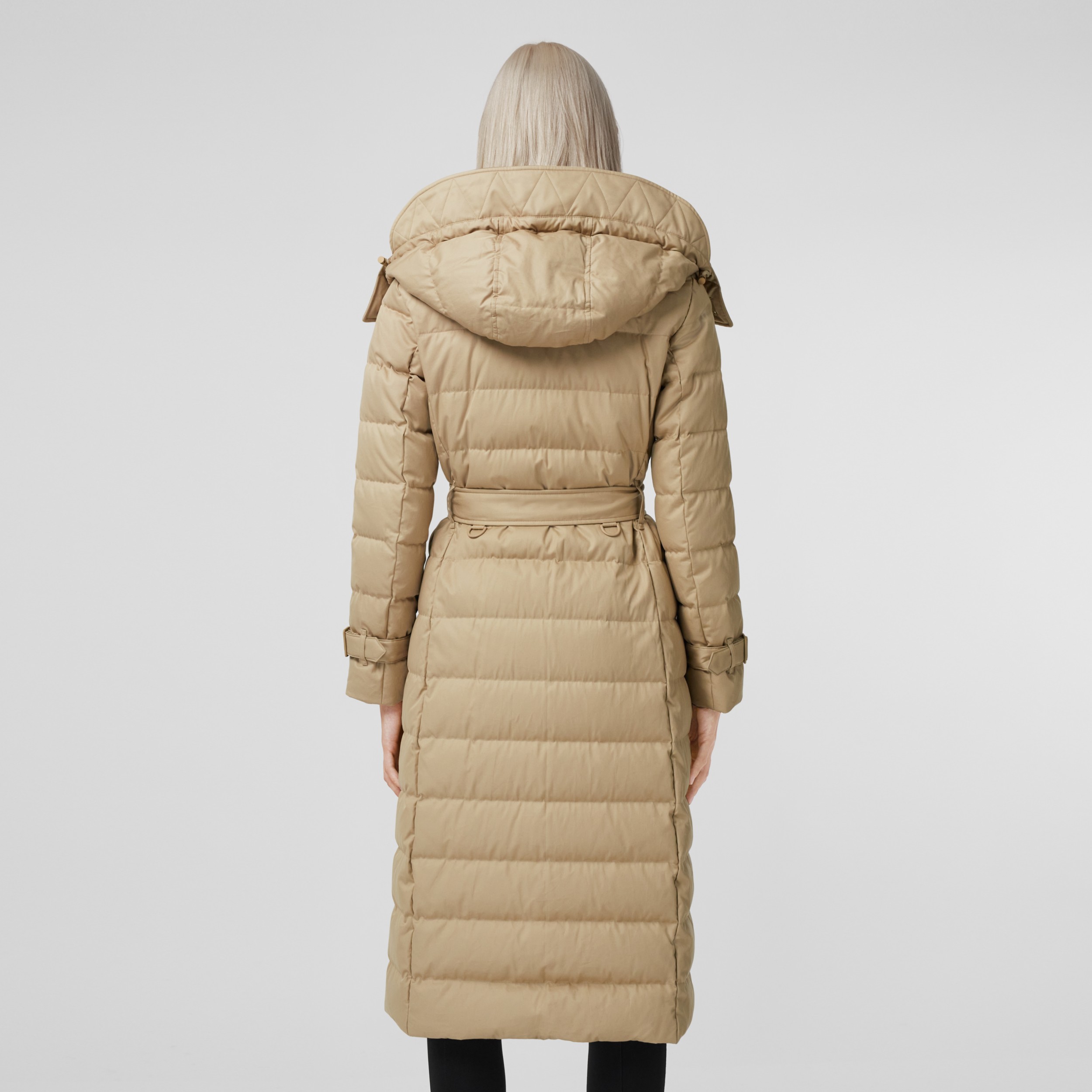 Detachable Hood Cotton Gabardine Puffer Coat in Honey - Women