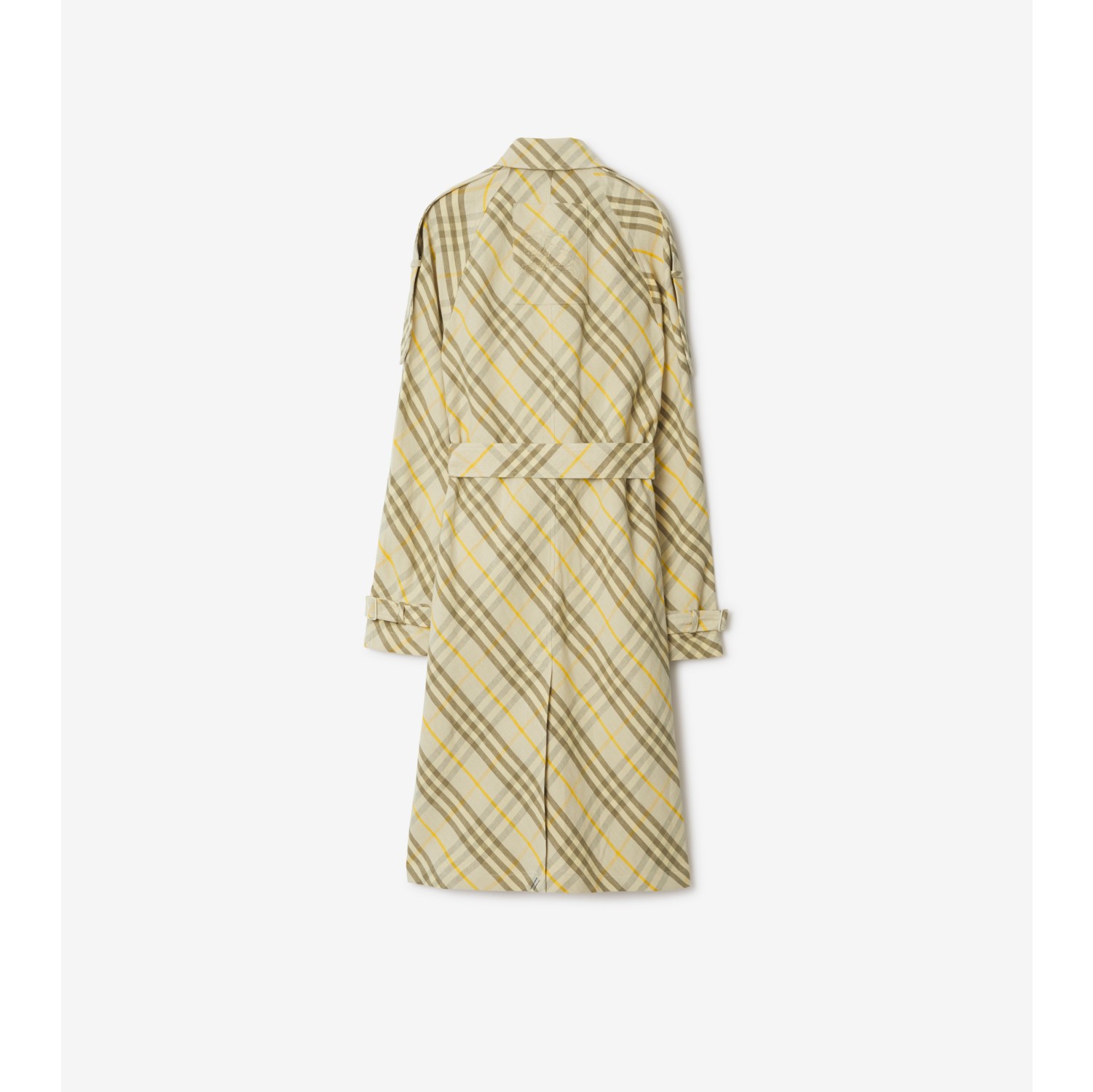 Long Check Linen Trench Coat