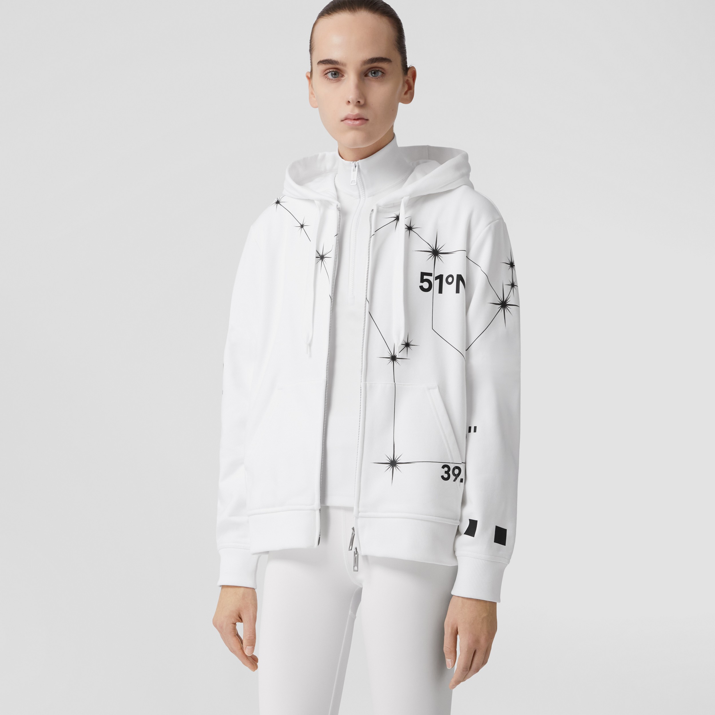 Constellations Print Cotton Zip Hoodie in White - Women | Burberry® Official - 1