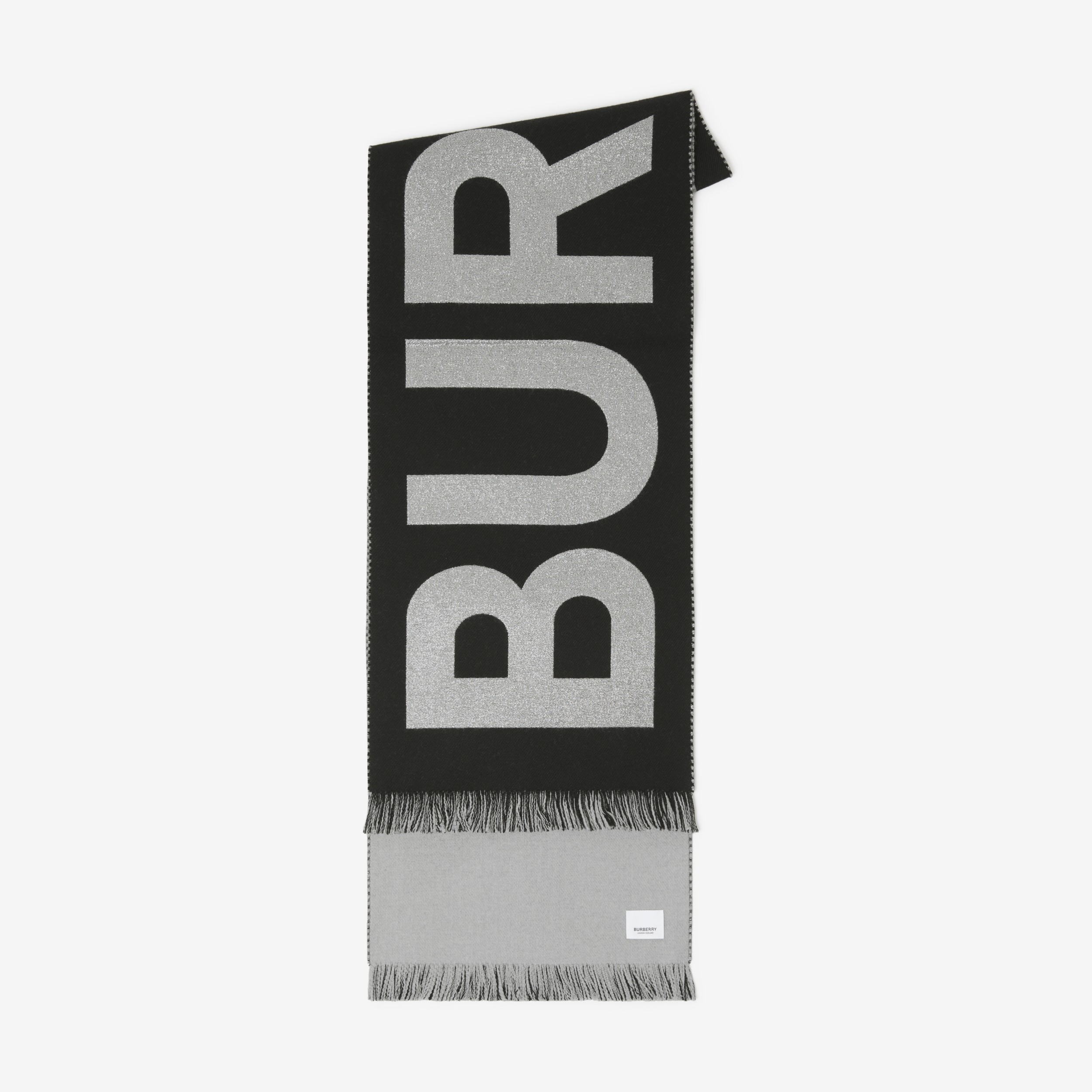 Logo Wool Blend Jacquard Scarf in Black/grey | Burberry® Official - 2